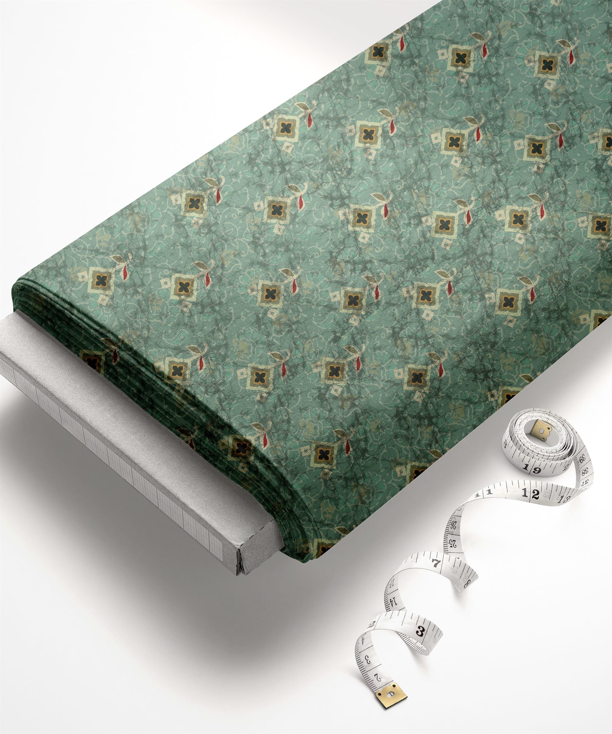 Light Green-Geometric Ajrakh Flower Print