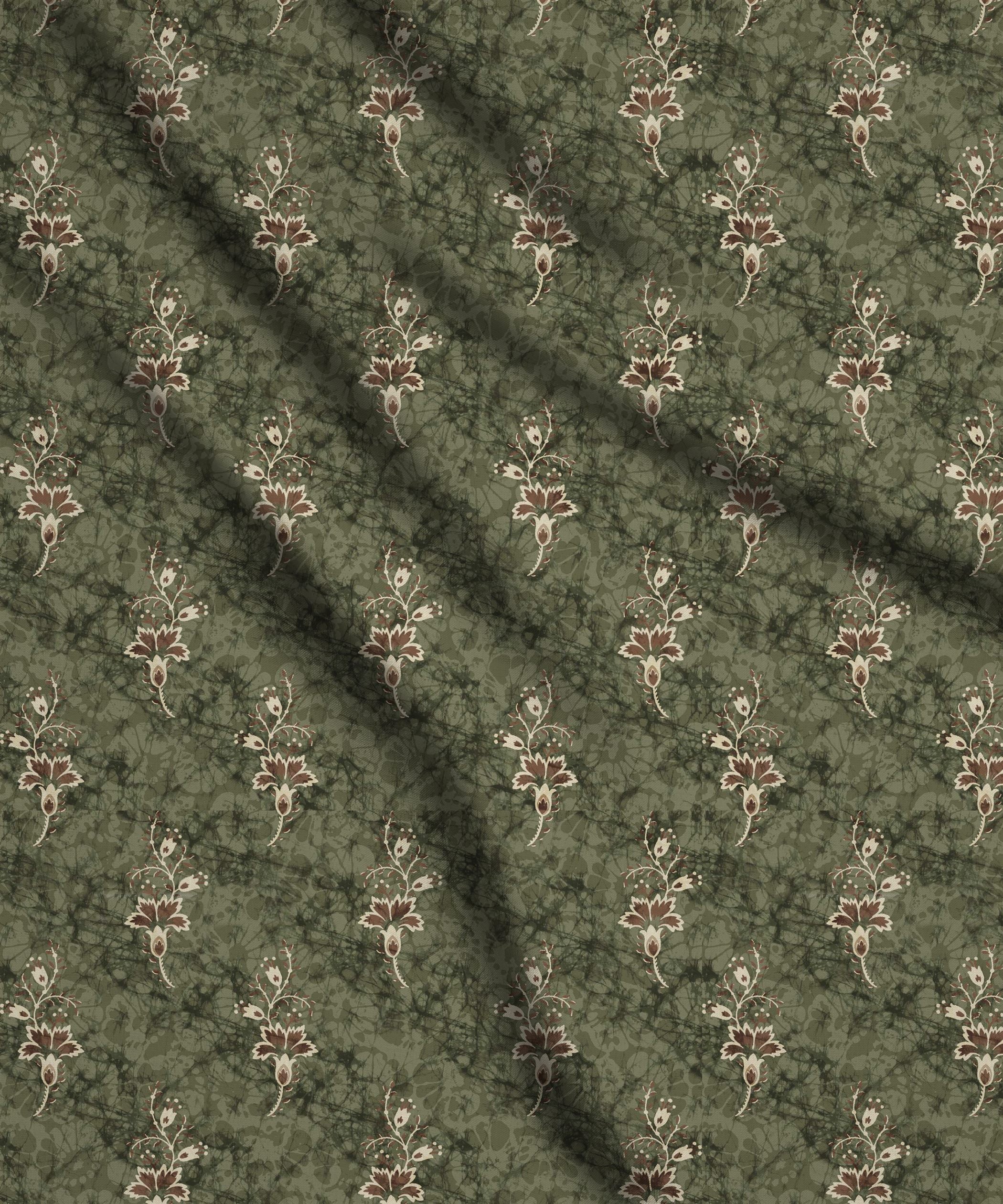 Olive Green-Hibiscus Ajrakh Print