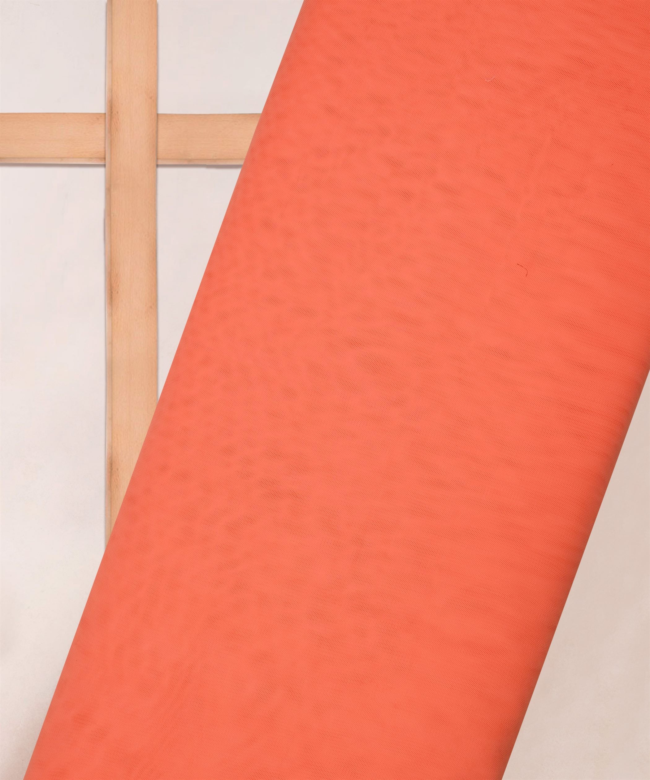 Orange Plain Dyed Net Fabric