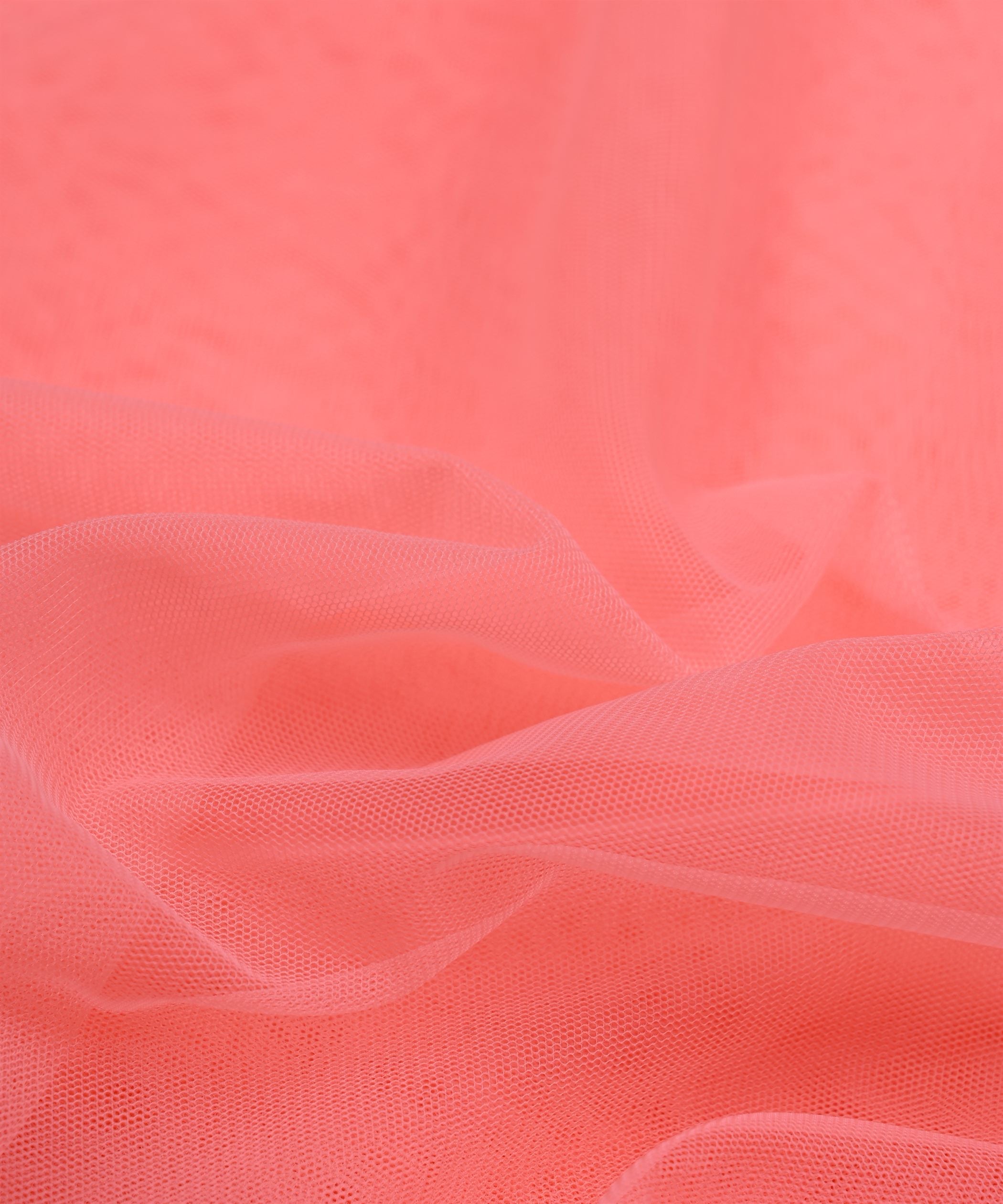 Peach Plain Dyed Net Fabric