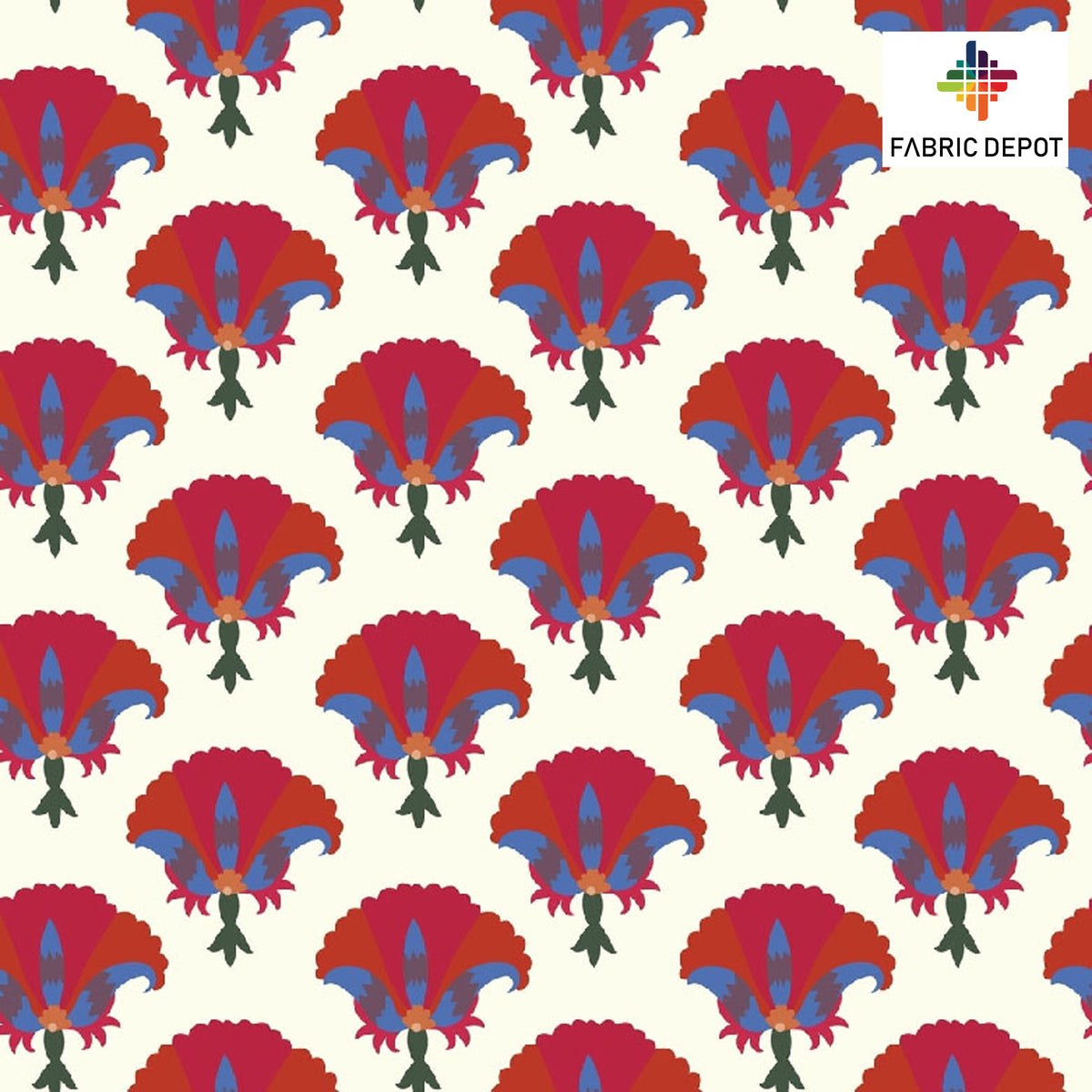 Beige And Red Hibiscus Print