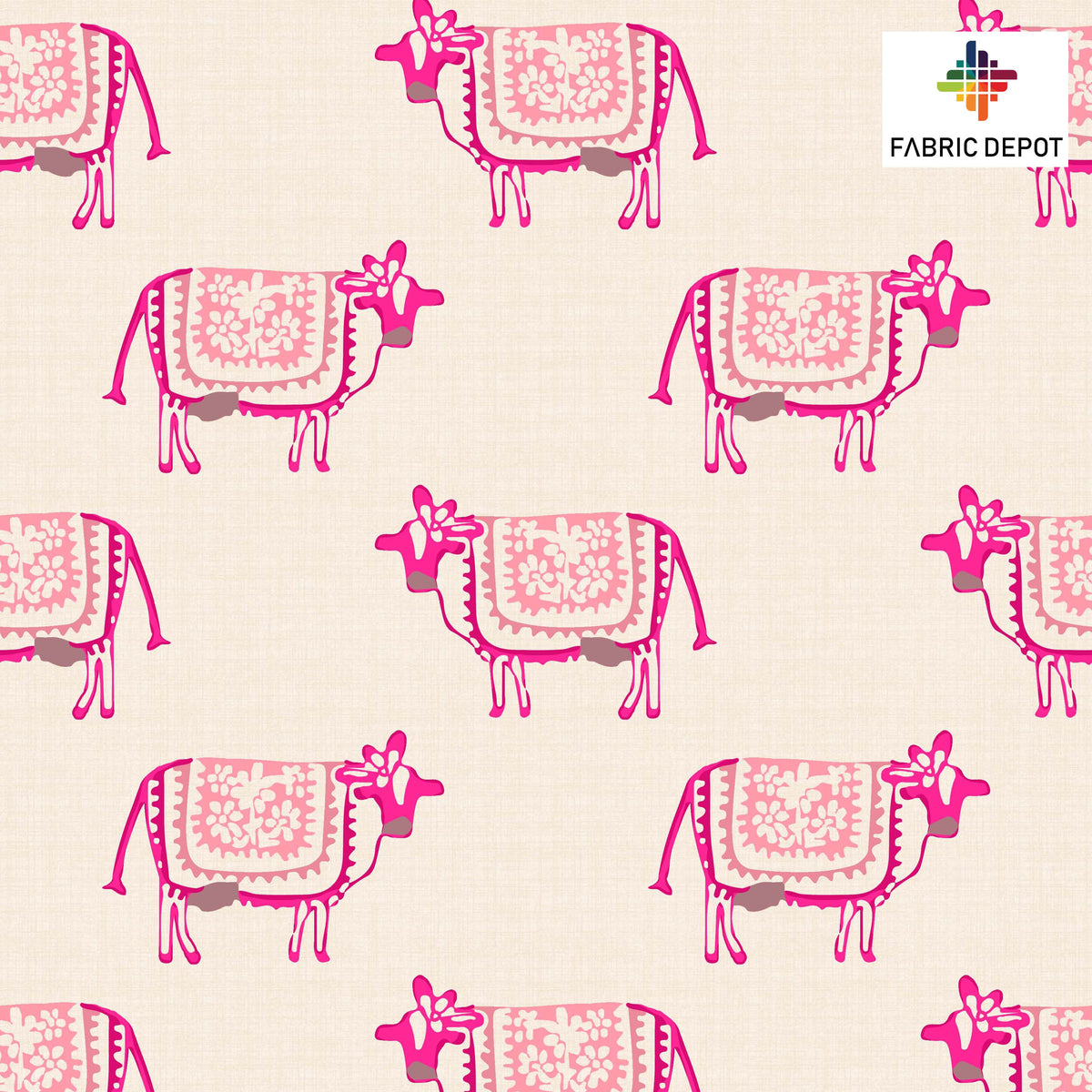 Beige Pink Outline Cow Print