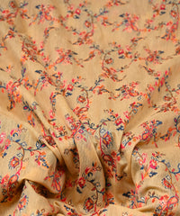 Beige Pure Chanderi Flower Vines Jacquard Fabric