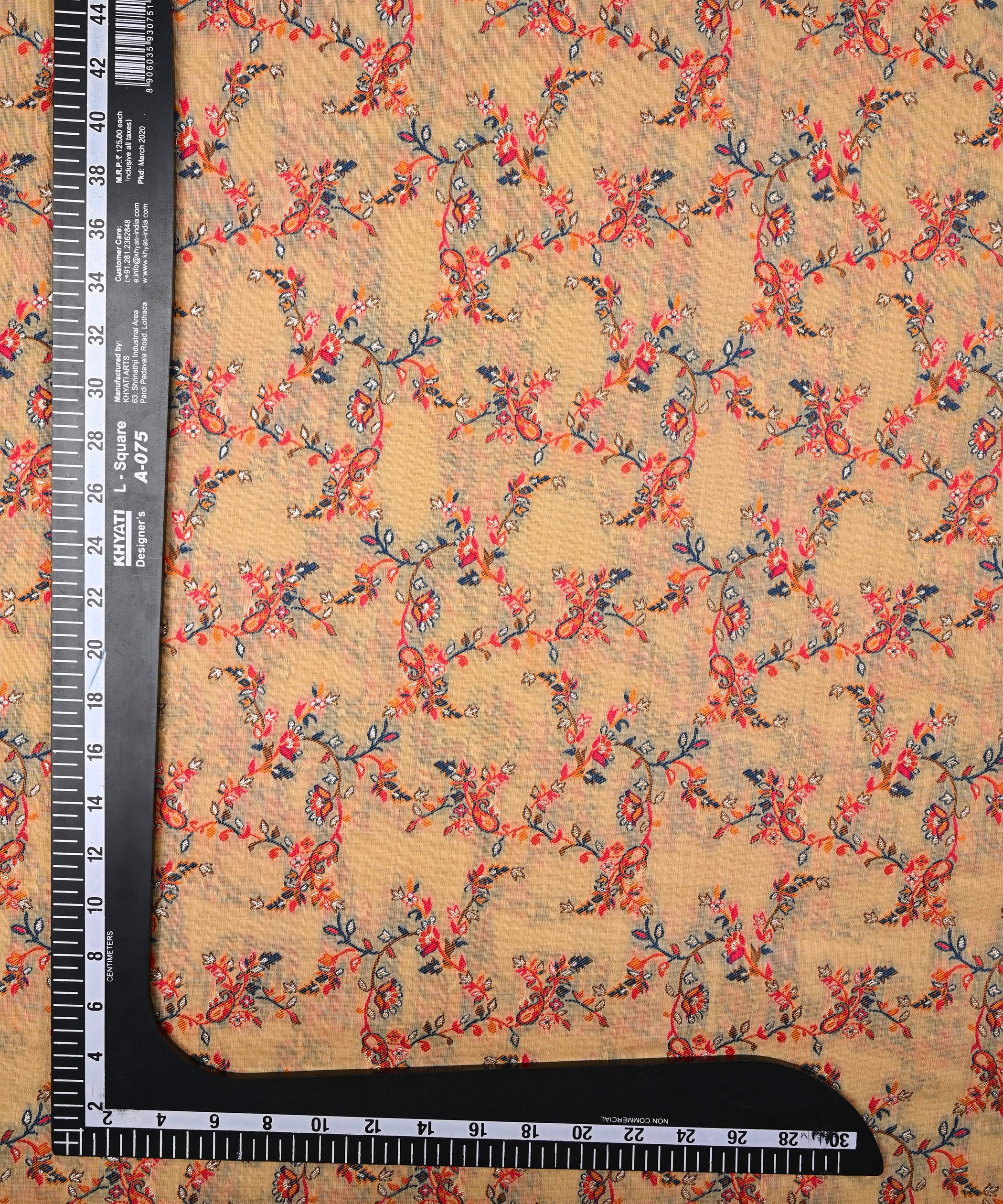Beige Pure Chanderi Flower Vines Jacquard Fabric