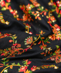 Black Pure Chanderi Flower Vines Jacquard Fabric