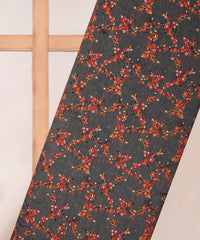 Pale Black Pure Chanderi Flower Vines Jacquard Fabric