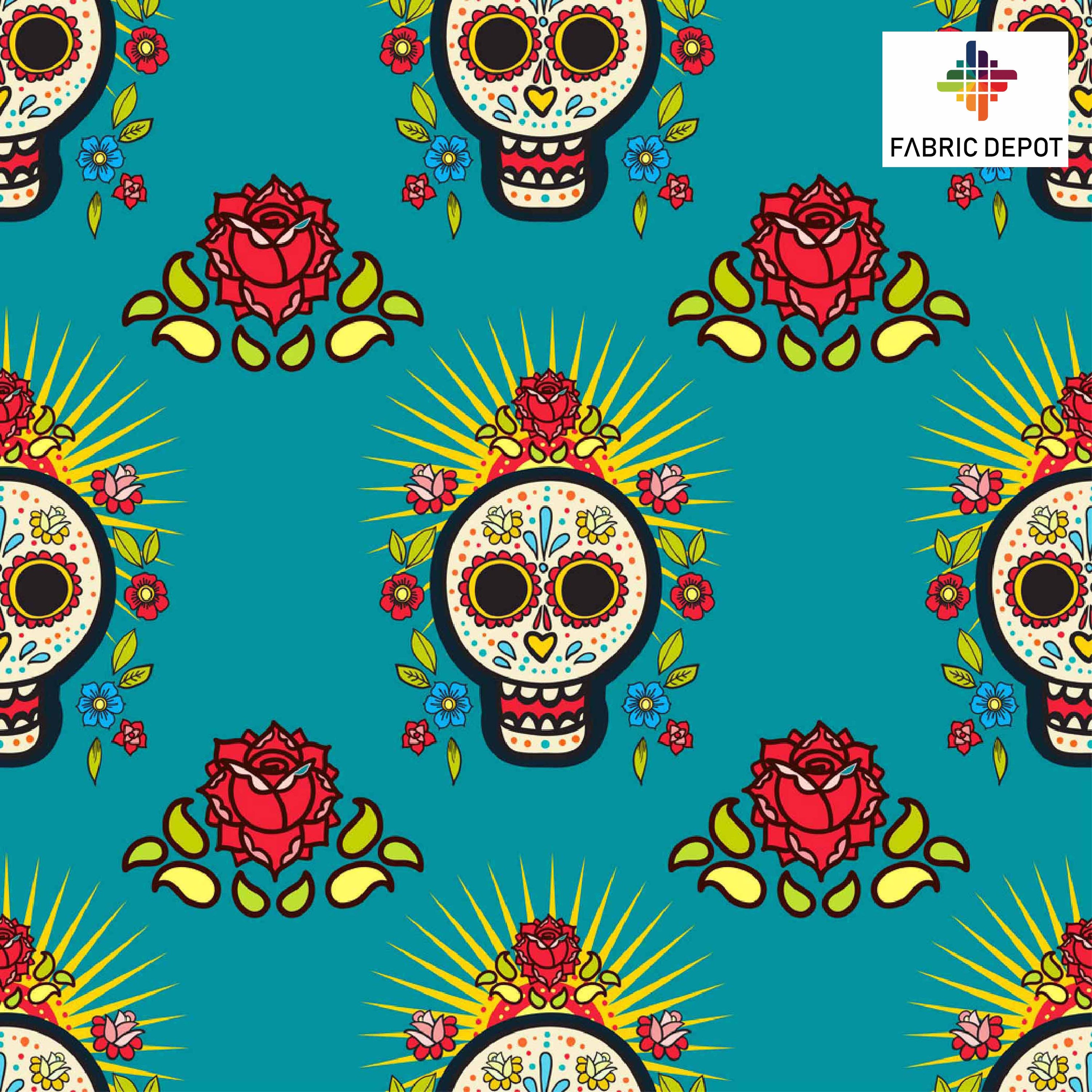 Blue Floral Skull Print