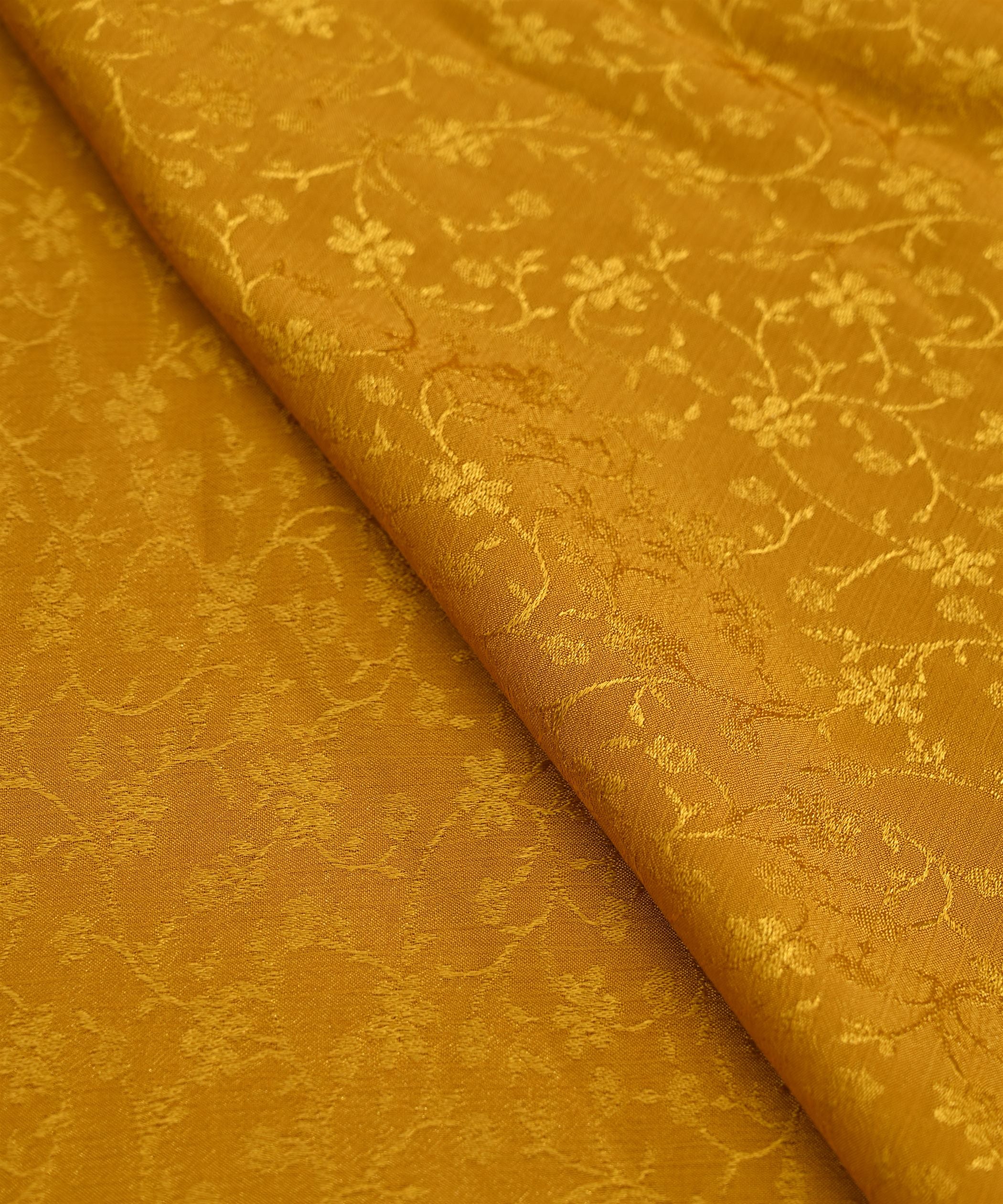 Mustard Yellow Bright Chiffon Fabric with Jacquard-1