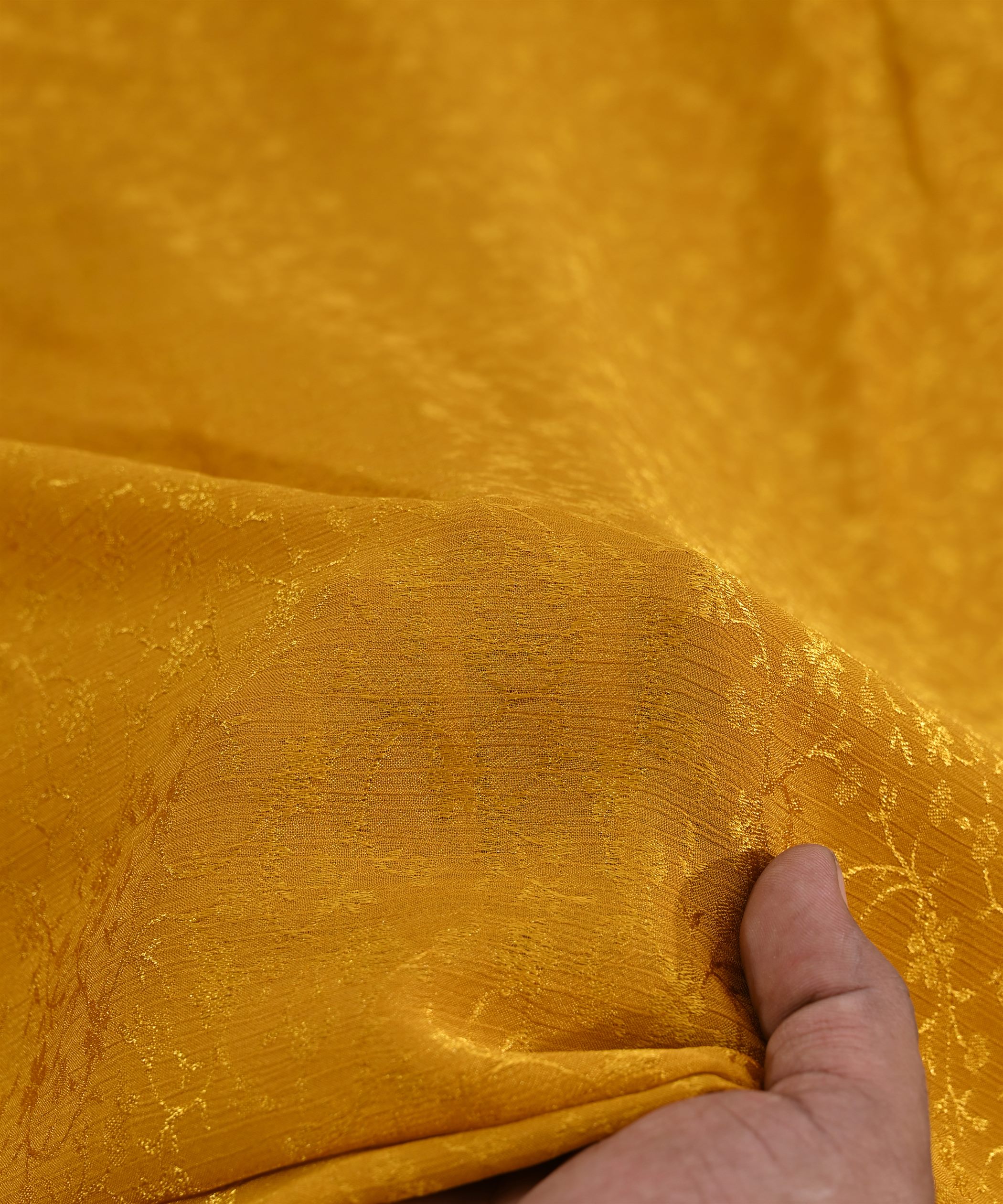 Mustard Yellow Bright Chiffon Fabric with Jacquard-1