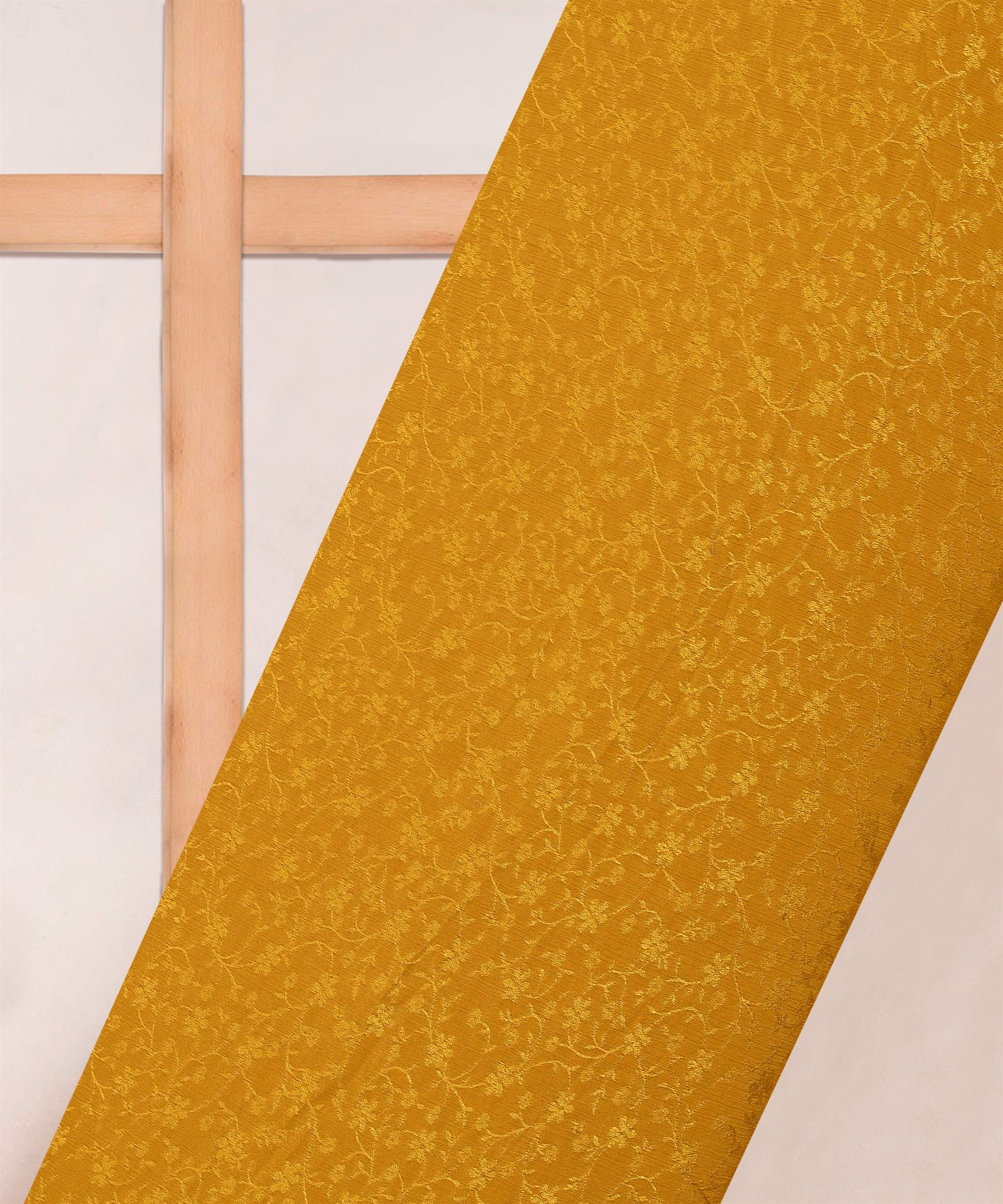 Mustard Yellow Bright Chiffon Fabric with Jacquard-1