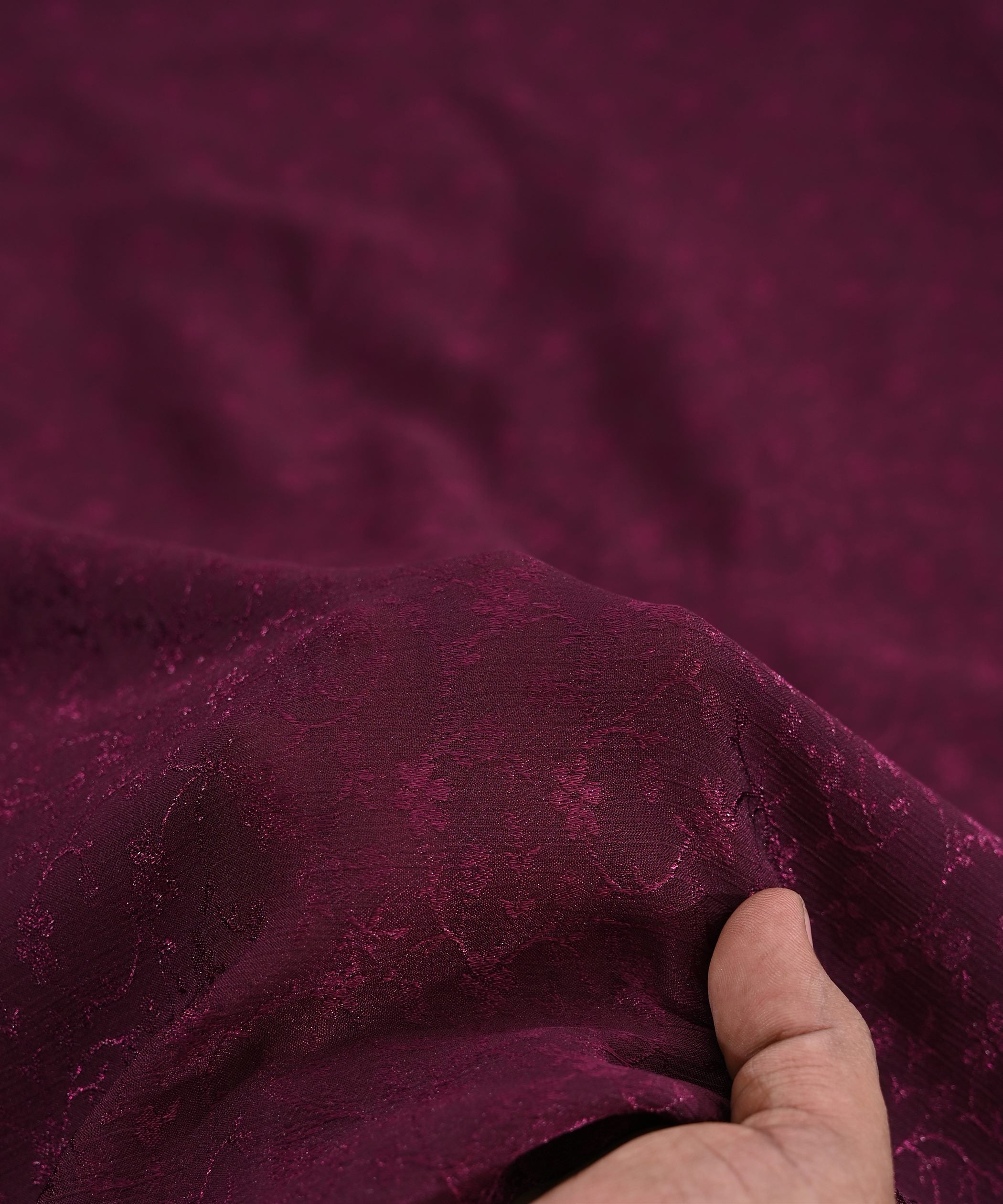 Wine Bright Chiffon Fabric with Jacquard-1
