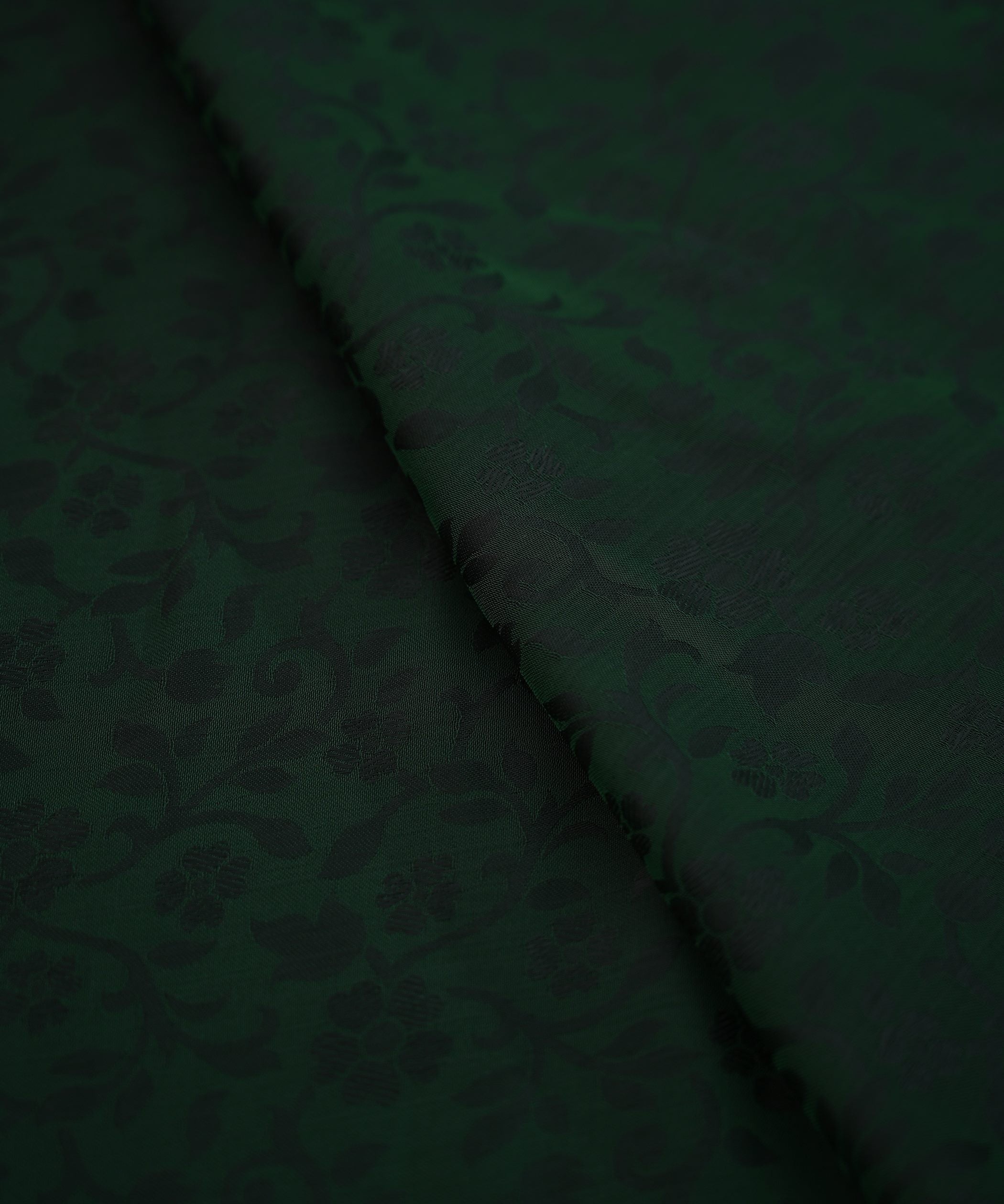 Bottle Green Satin Chiffon Fabric with Self Jacquard