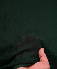 Bottle Green Satin Chiffon Fabric with Self Jacquard