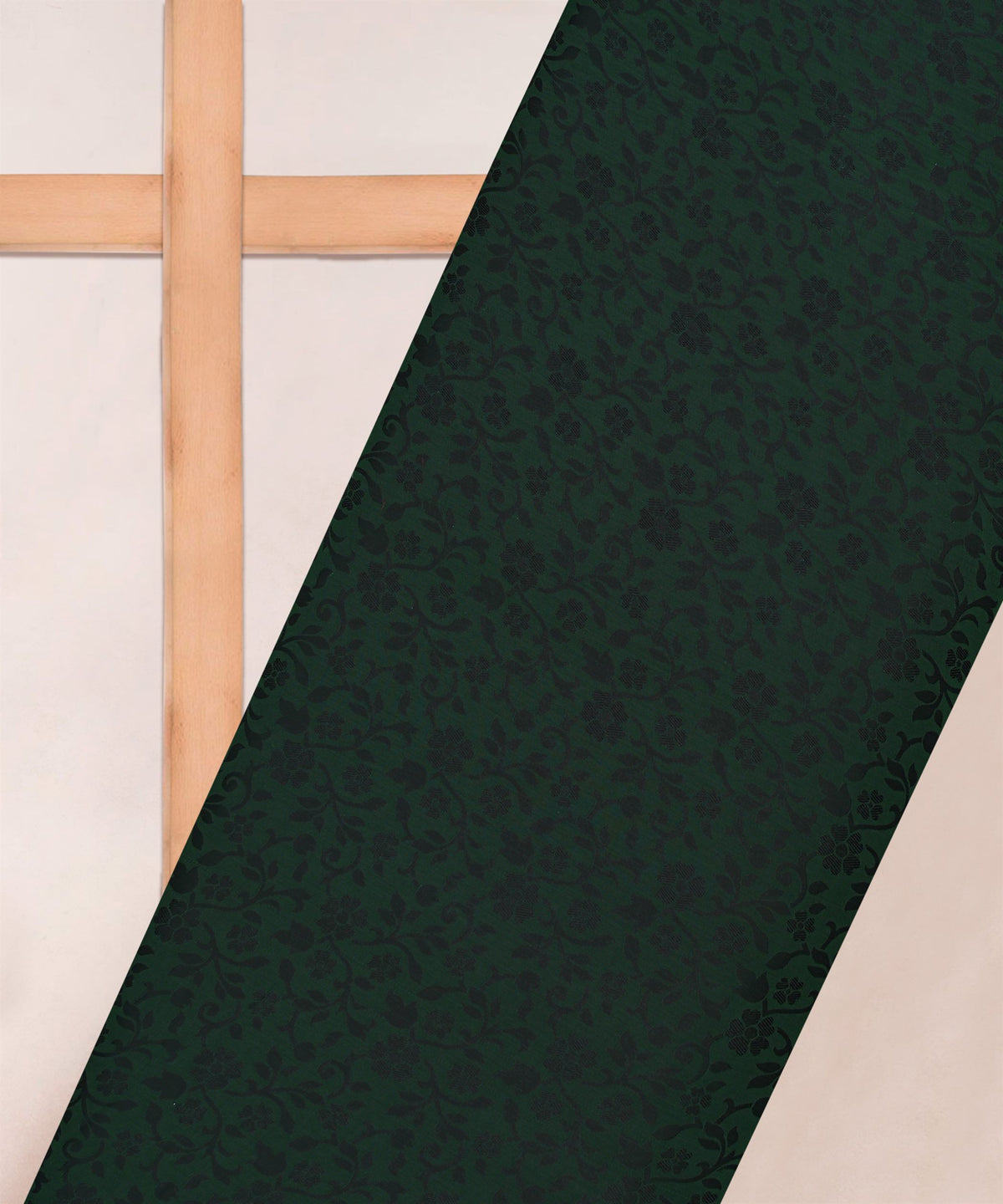 Bottle Green Satin Chiffon Fabric with Self Jacquard