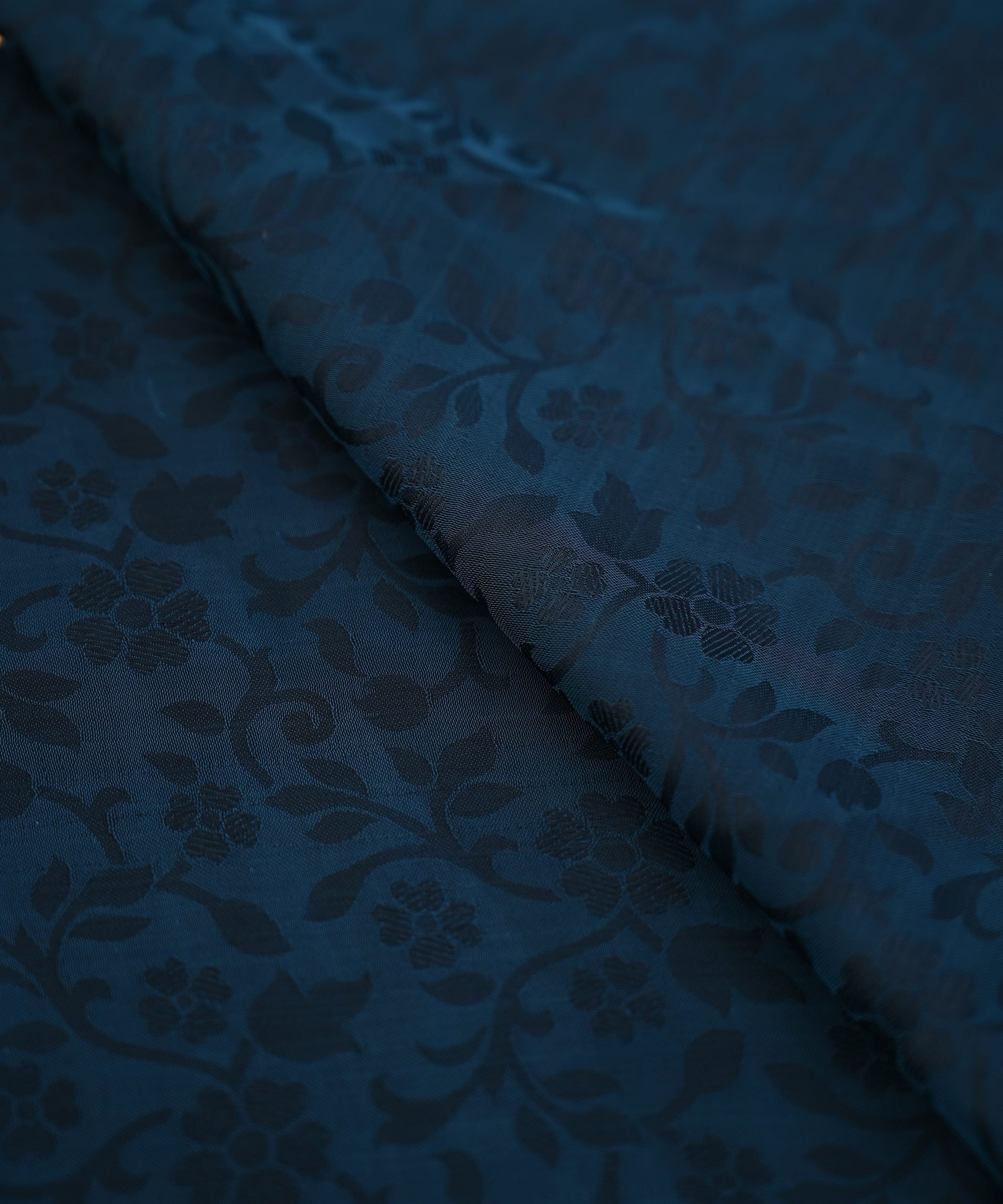Navy Blue Satin Chiffon Fabric with Self Jacquard