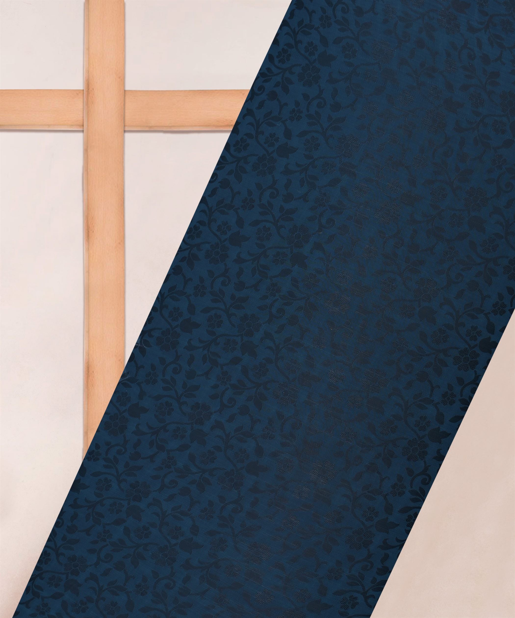 Navy Blue Satin Chiffon Fabric with Self Jacquard