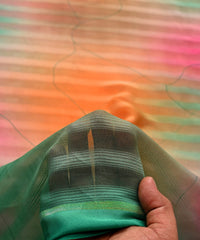Dark Green Spray Print Chiffon Fabric with Checks