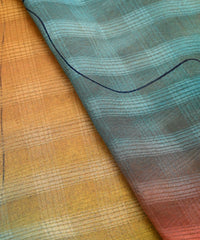 Navy Blue Spray Print Chiffon Fabric with Checks