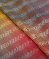 Yellow Spray Print Chiffon Fabric with Checks