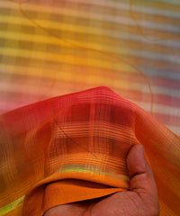 Yellow Spray Print Chiffon Fabric with Checks