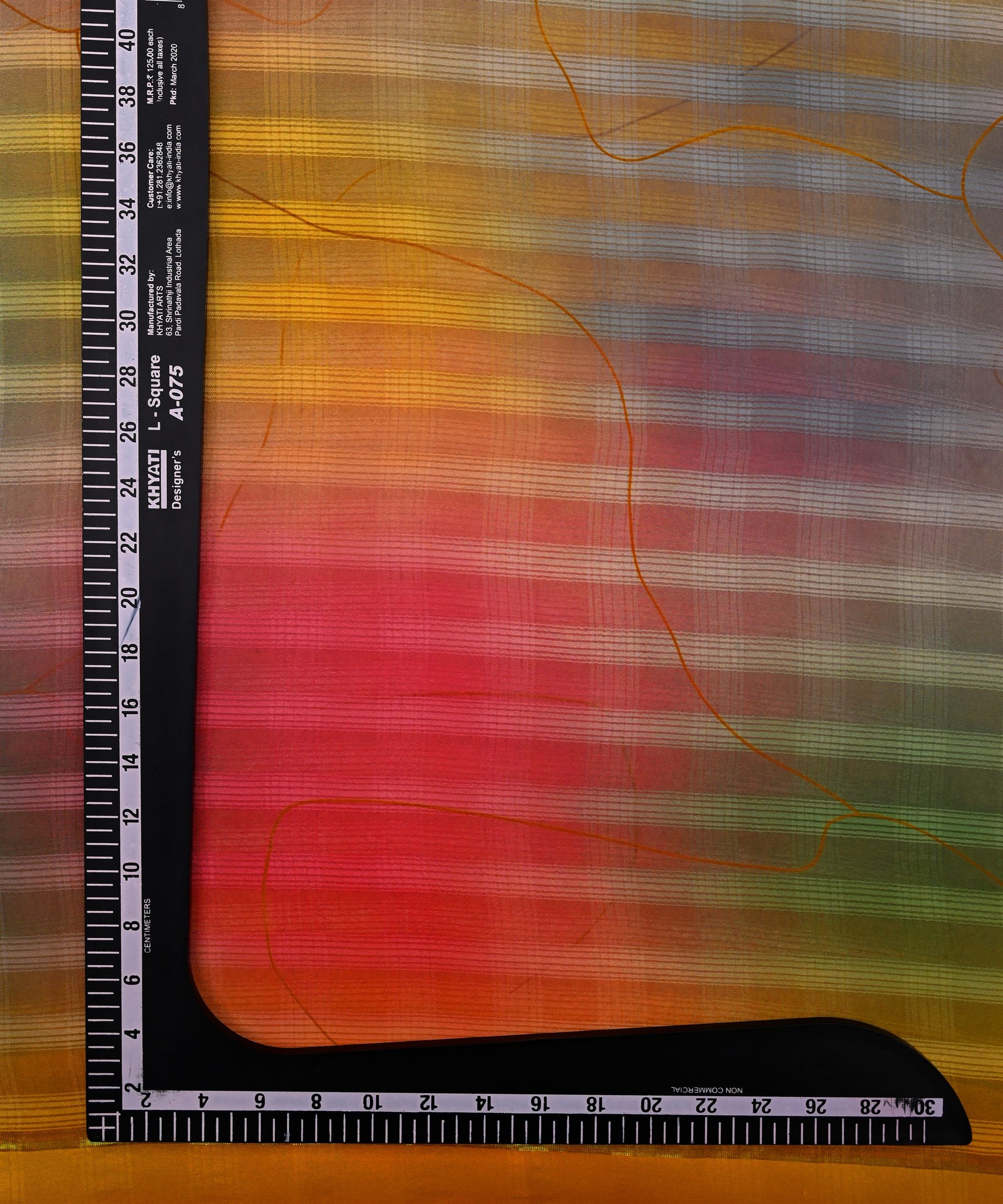 Yellow Spray Print Chiffon Fabric with Checks
