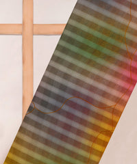 Yellow Spray Print Chiffon Fabric with Checks