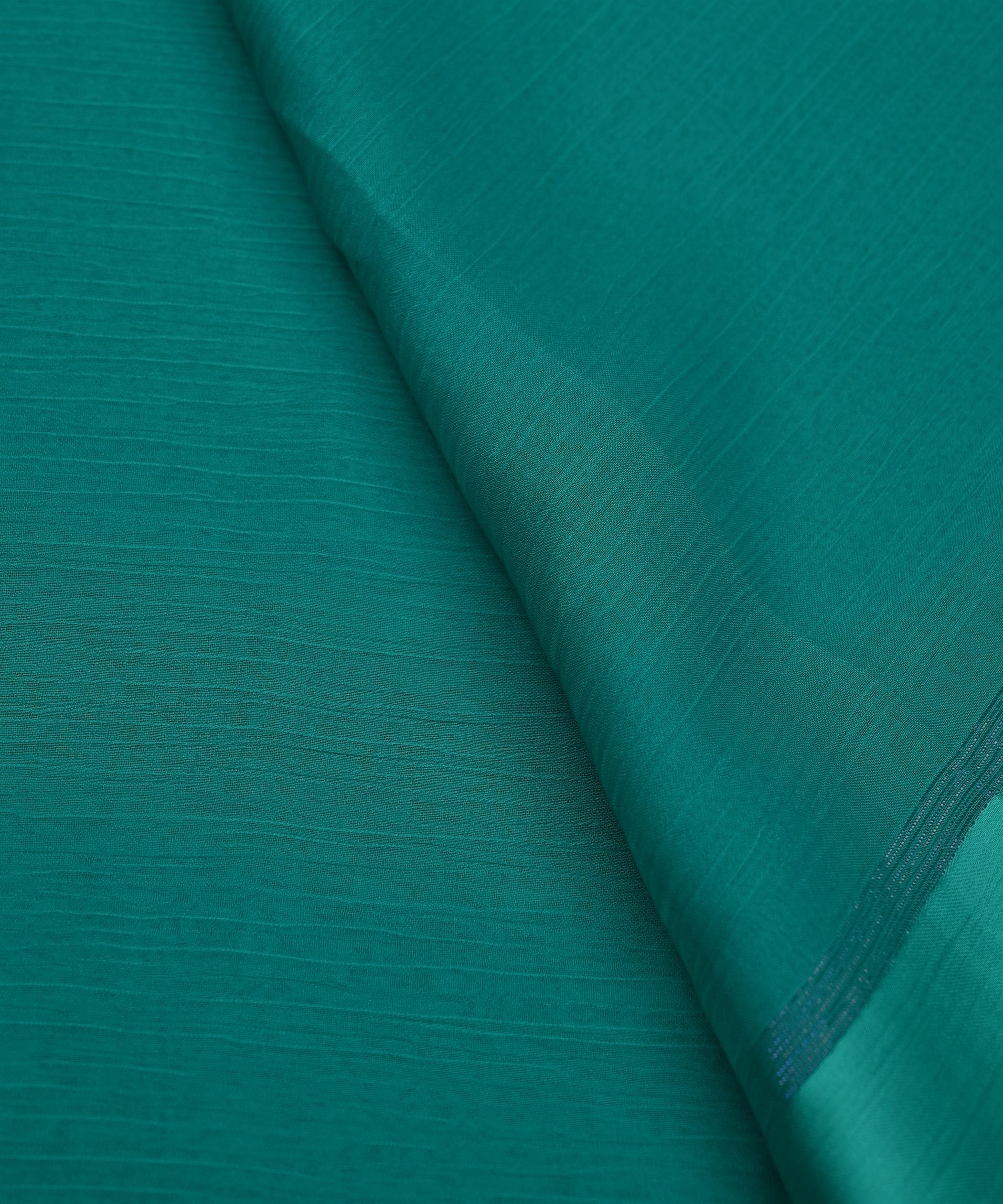 Aqua Blue Plain Dyed Chiffon Fabric with Satin Border