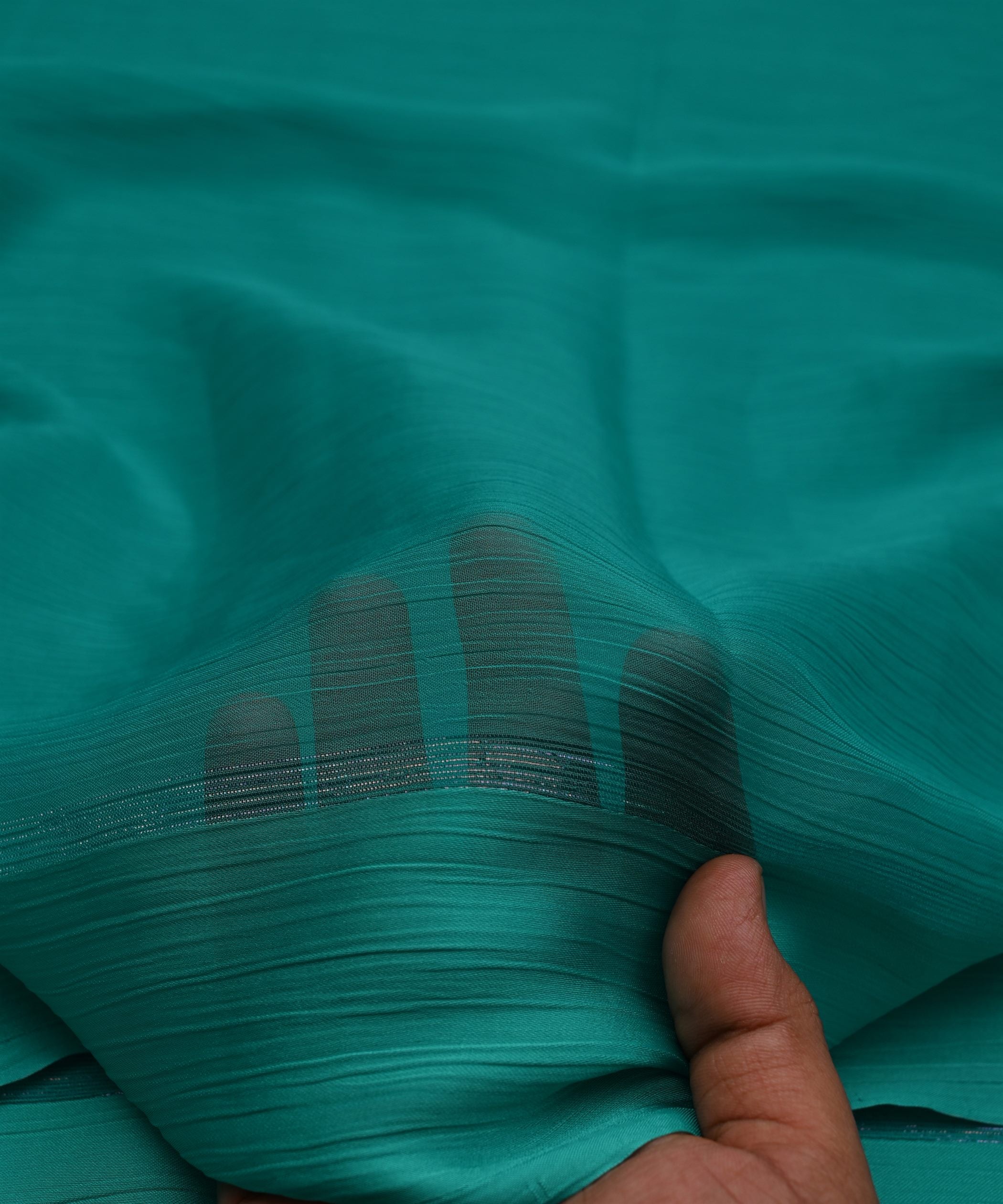 Aqua Blue Plain Dyed Chiffon Fabric with Satin Border