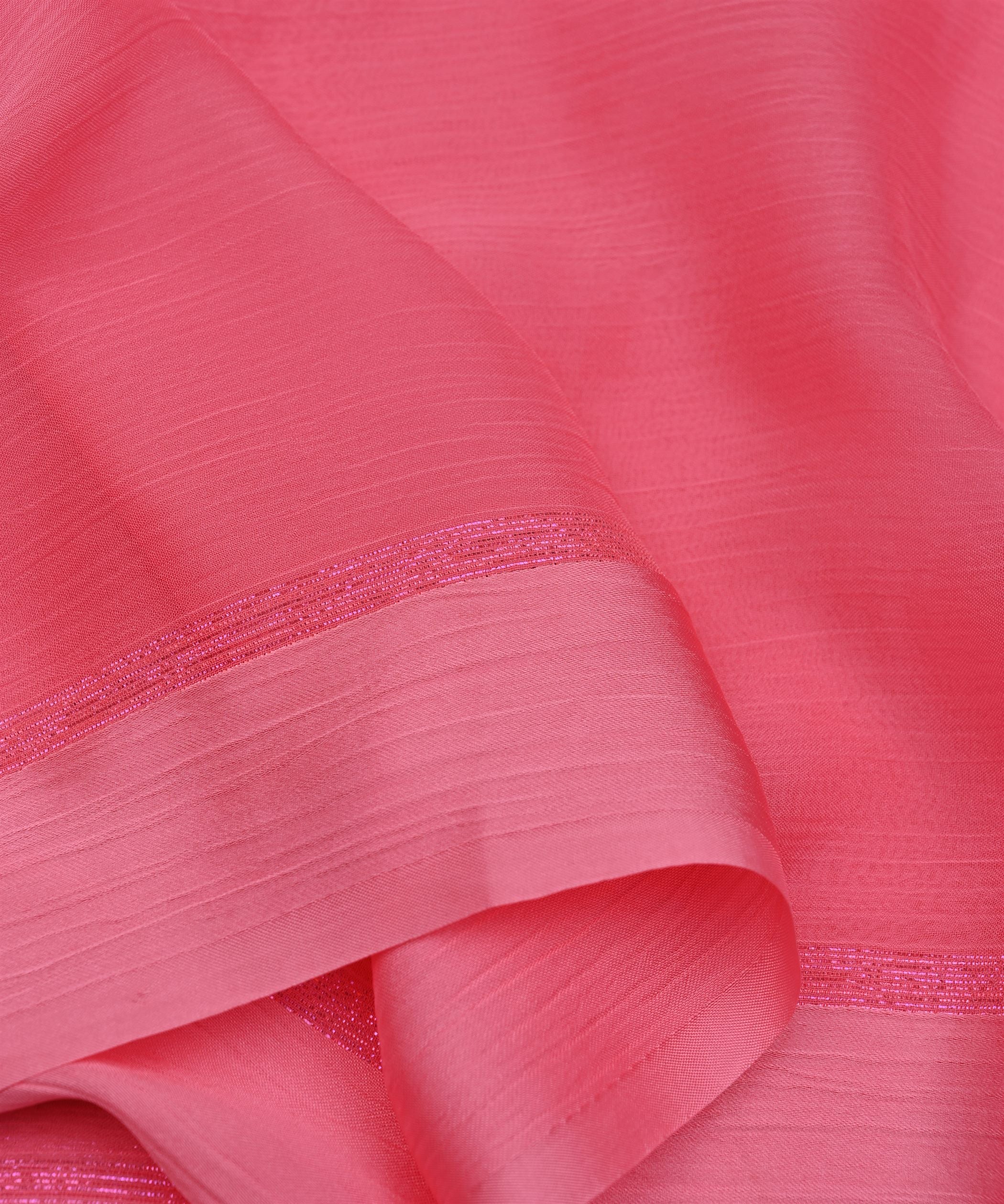 Baby Pink Plain Dyed Chiffon Fabric with Satin Border