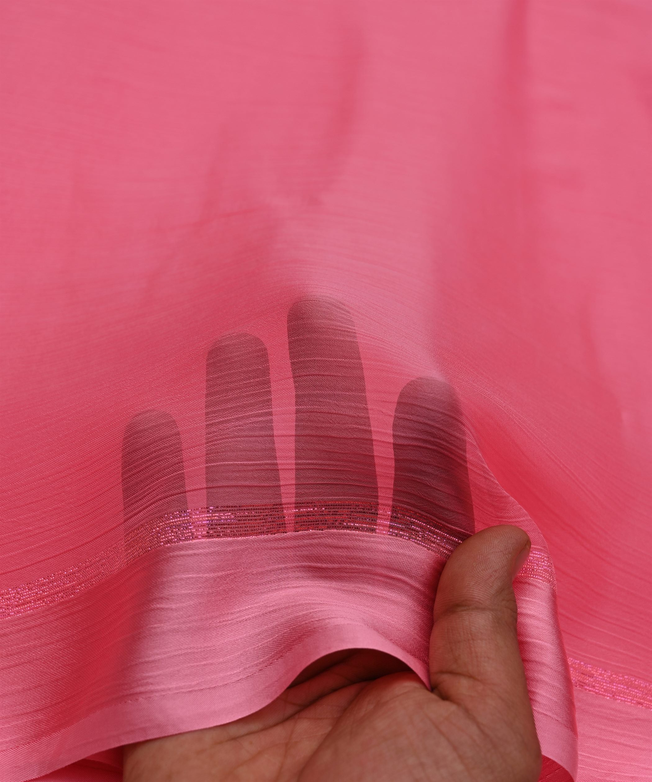 Baby Pink Plain Dyed Chiffon Fabric with Satin Border