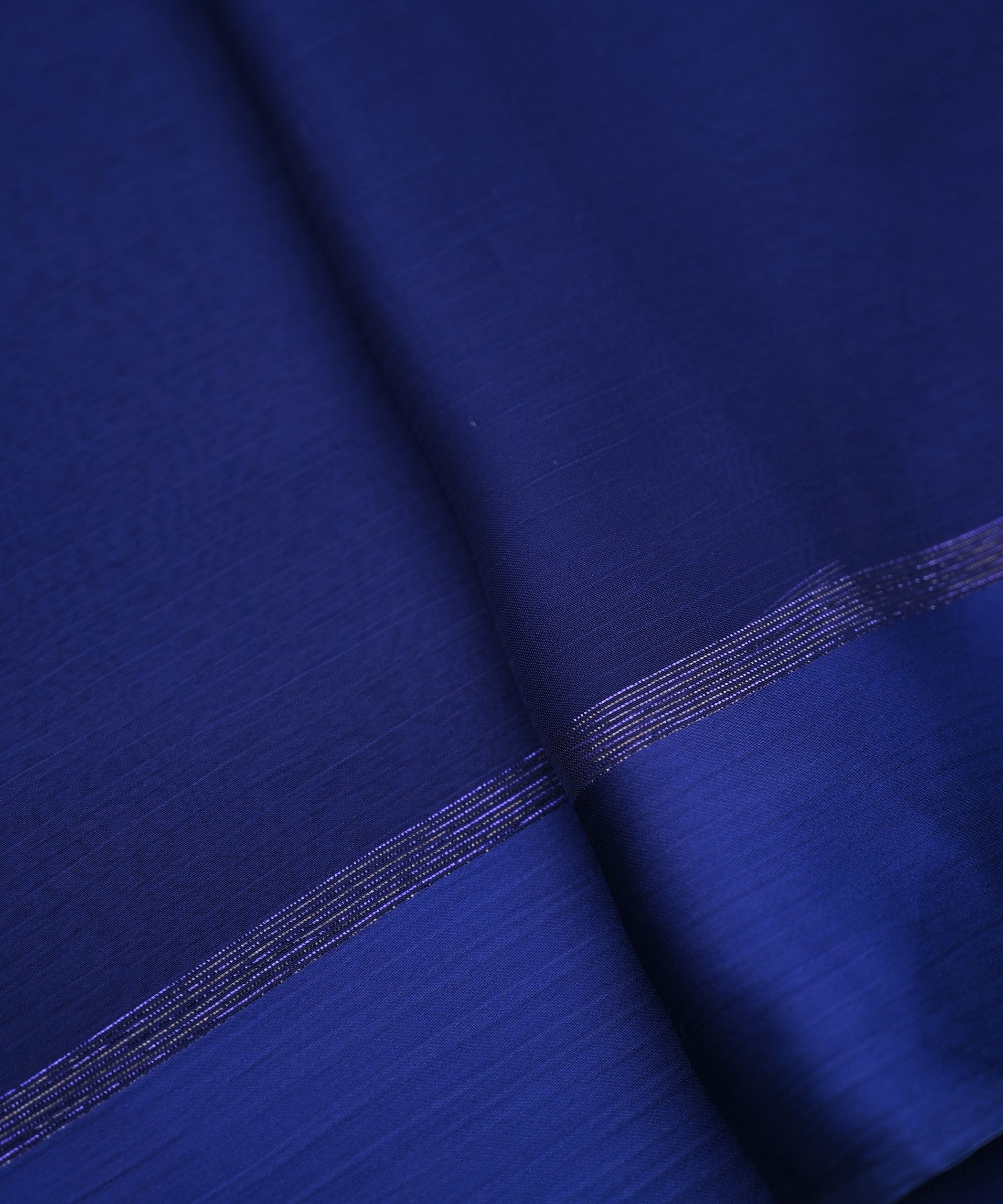 Navy Blue Plain Dyed Chiffon Fabric with Satin Border