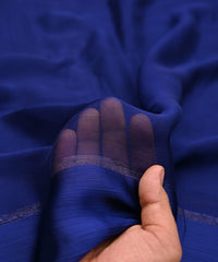 Navy Blue Plain Dyed Chiffon Fabric with Satin Border