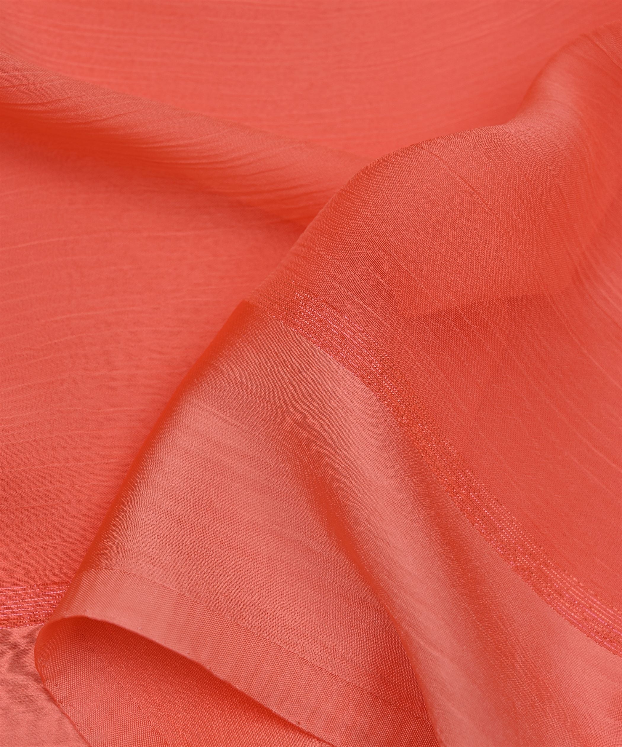 Peach Plain Dyed Chiffon Fabric with Satin Border