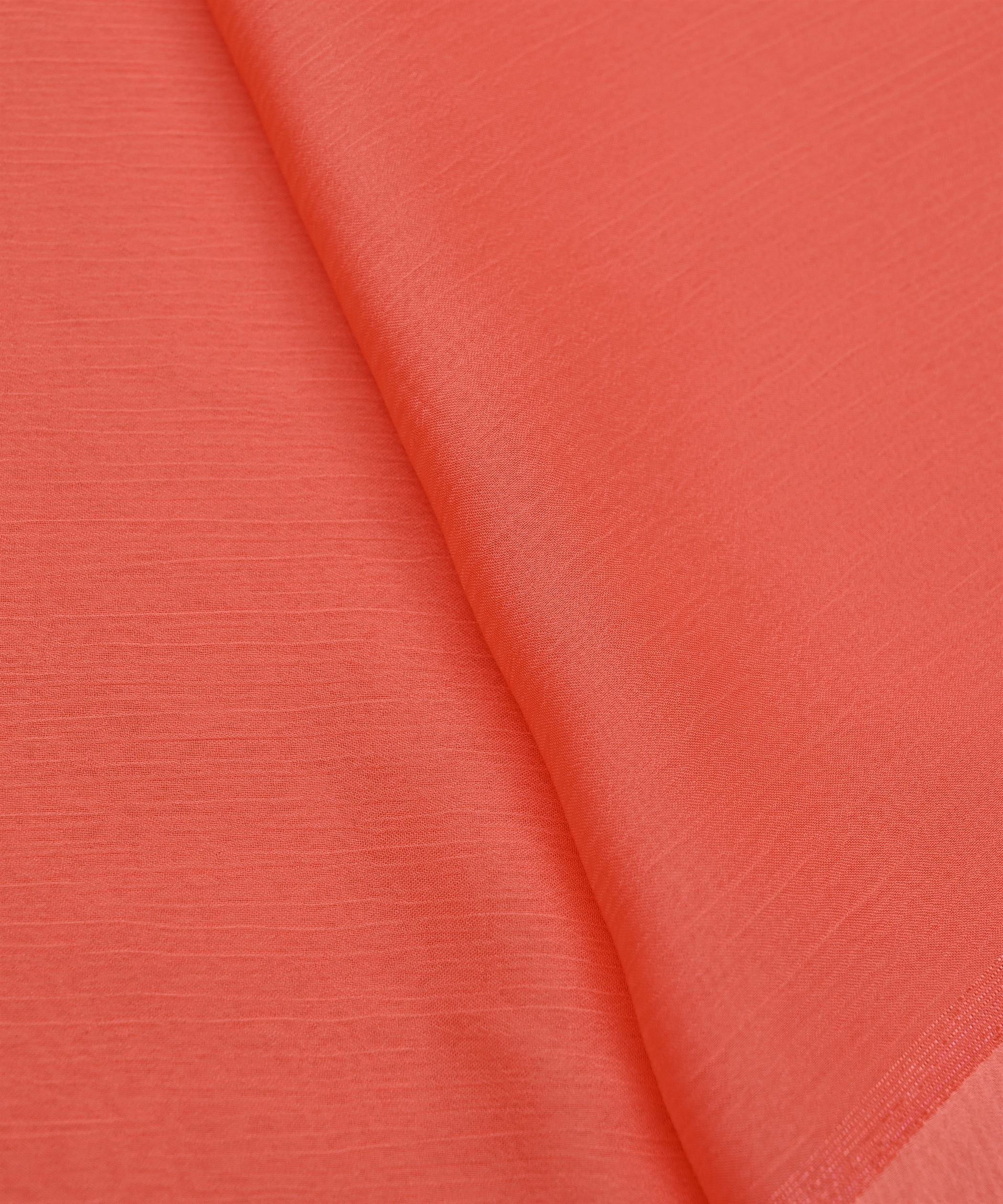 Peach Plain Dyed Chiffon Fabric with Satin Border