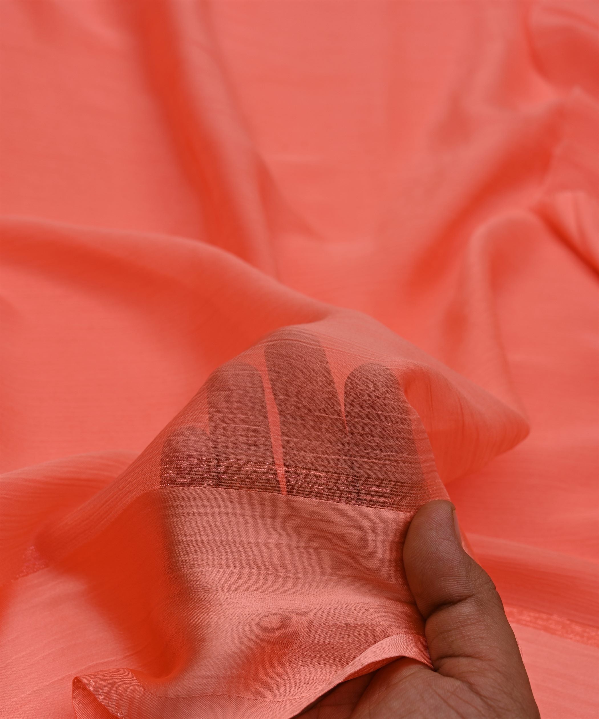 Peach Plain Dyed Chiffon Fabric with Satin Border