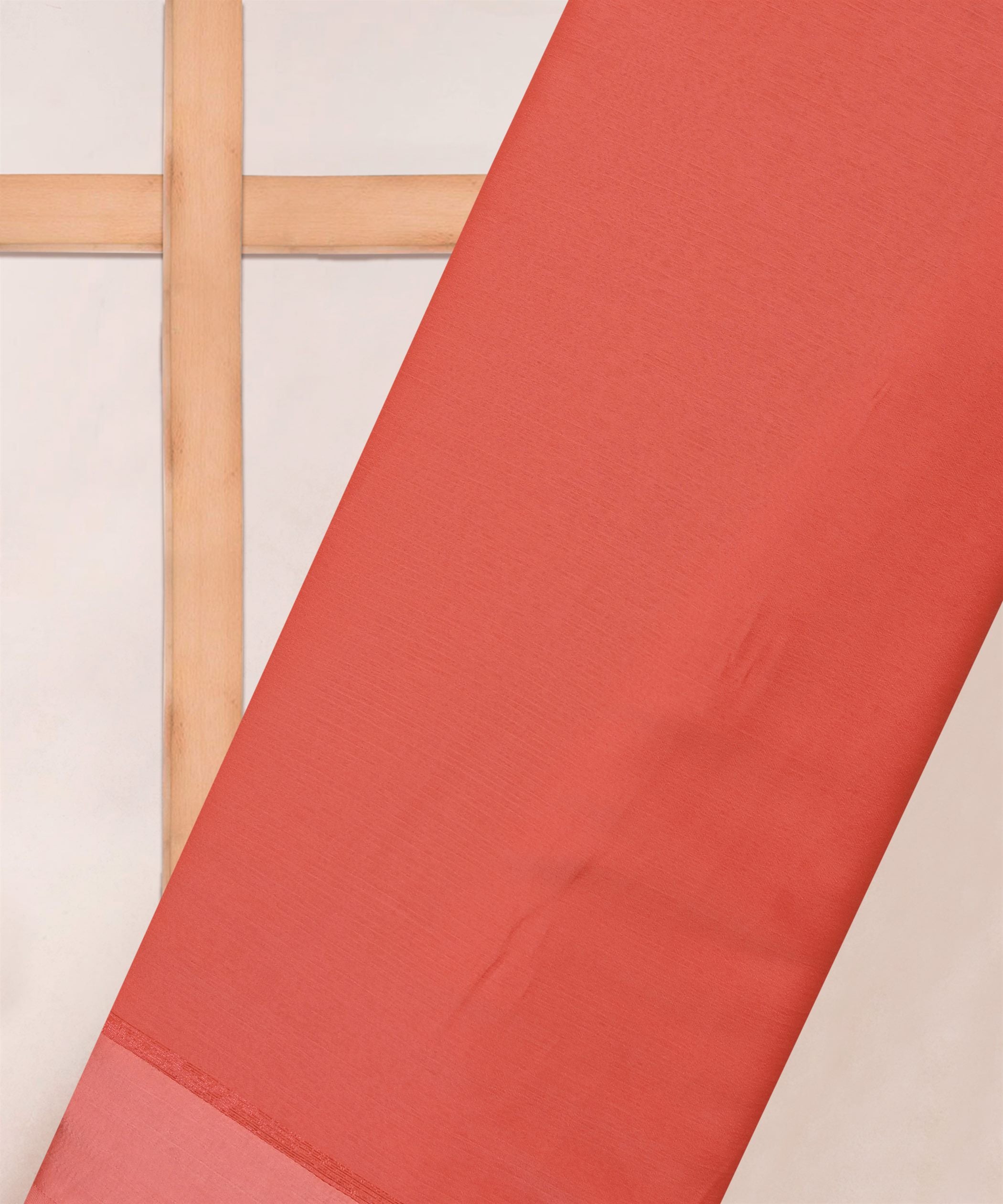 Peach Plain Dyed Chiffon Fabric with Satin Border