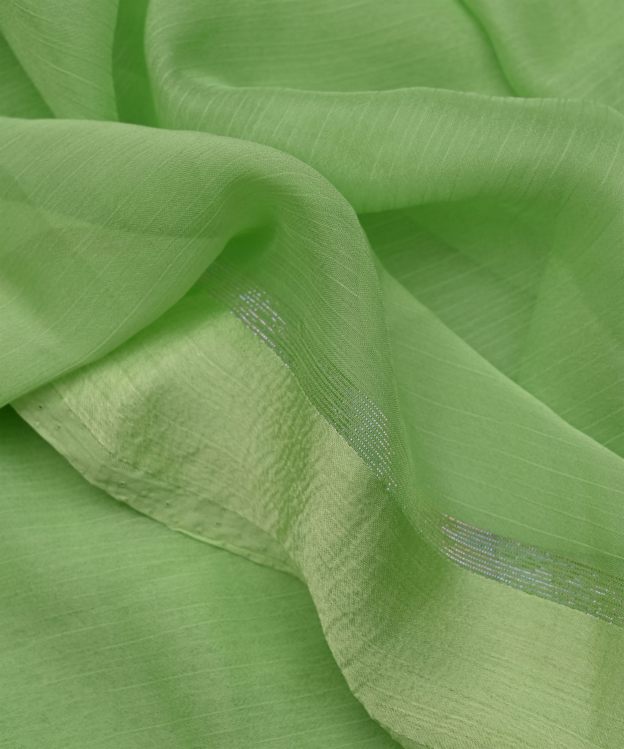 Pista Green Plain Dyed Chiffon Fabric with Satin Border