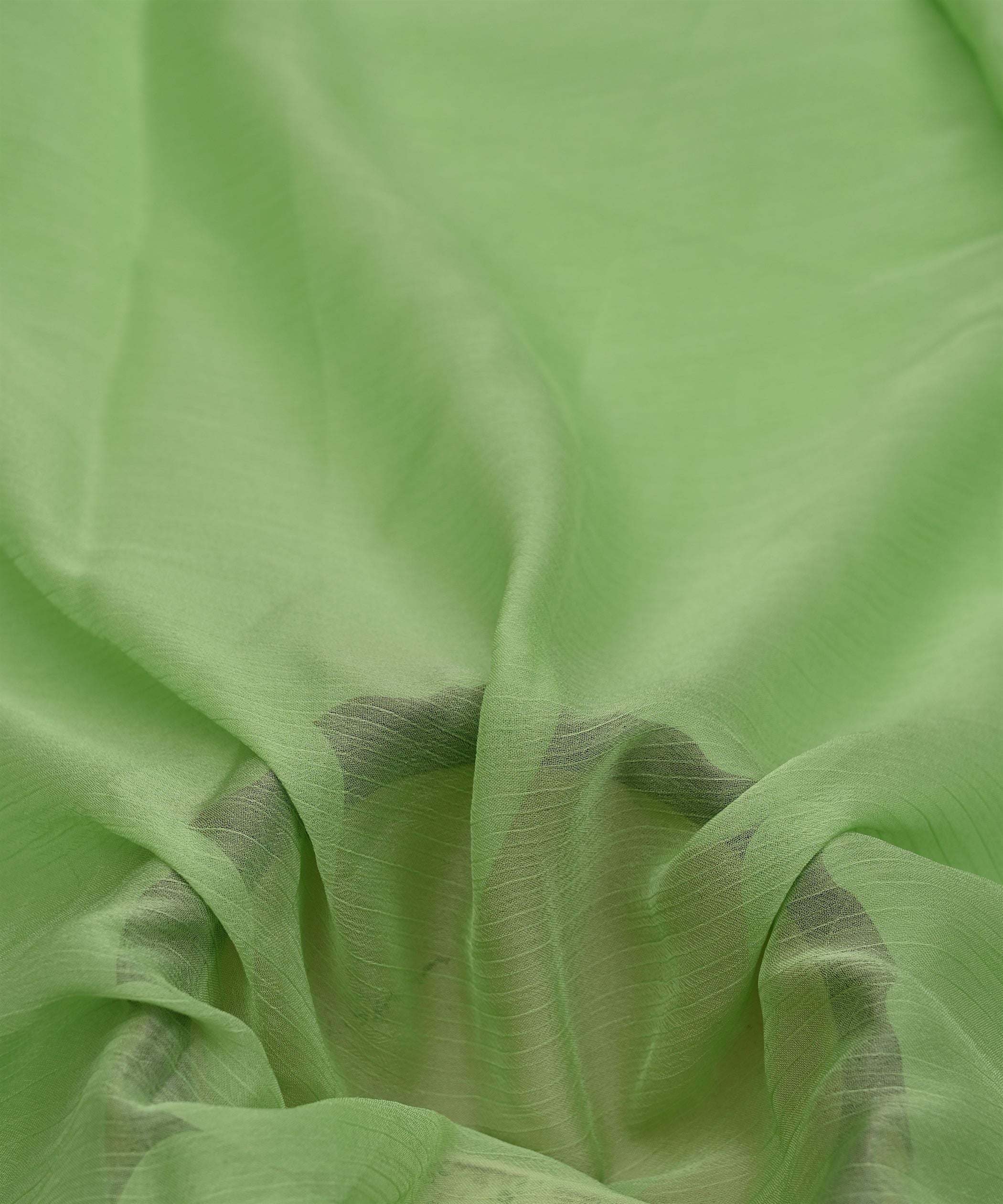 Pista Green Plain Dyed Chiffon Fabric with Satin Border