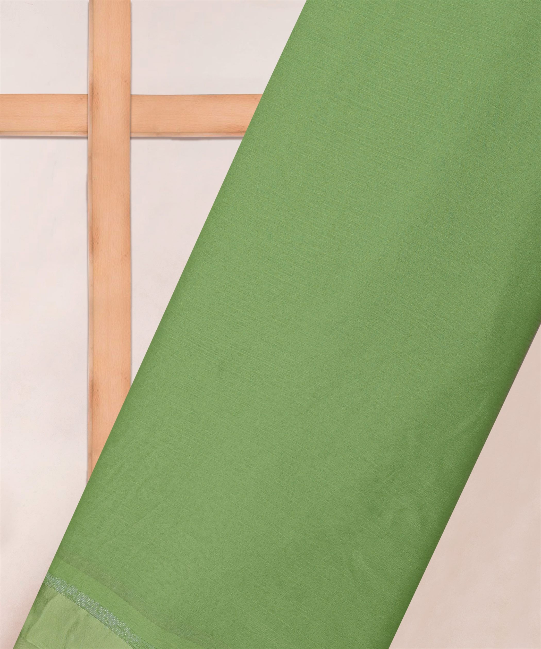 Pista Green Plain Dyed Chiffon Fabric with Satin Border