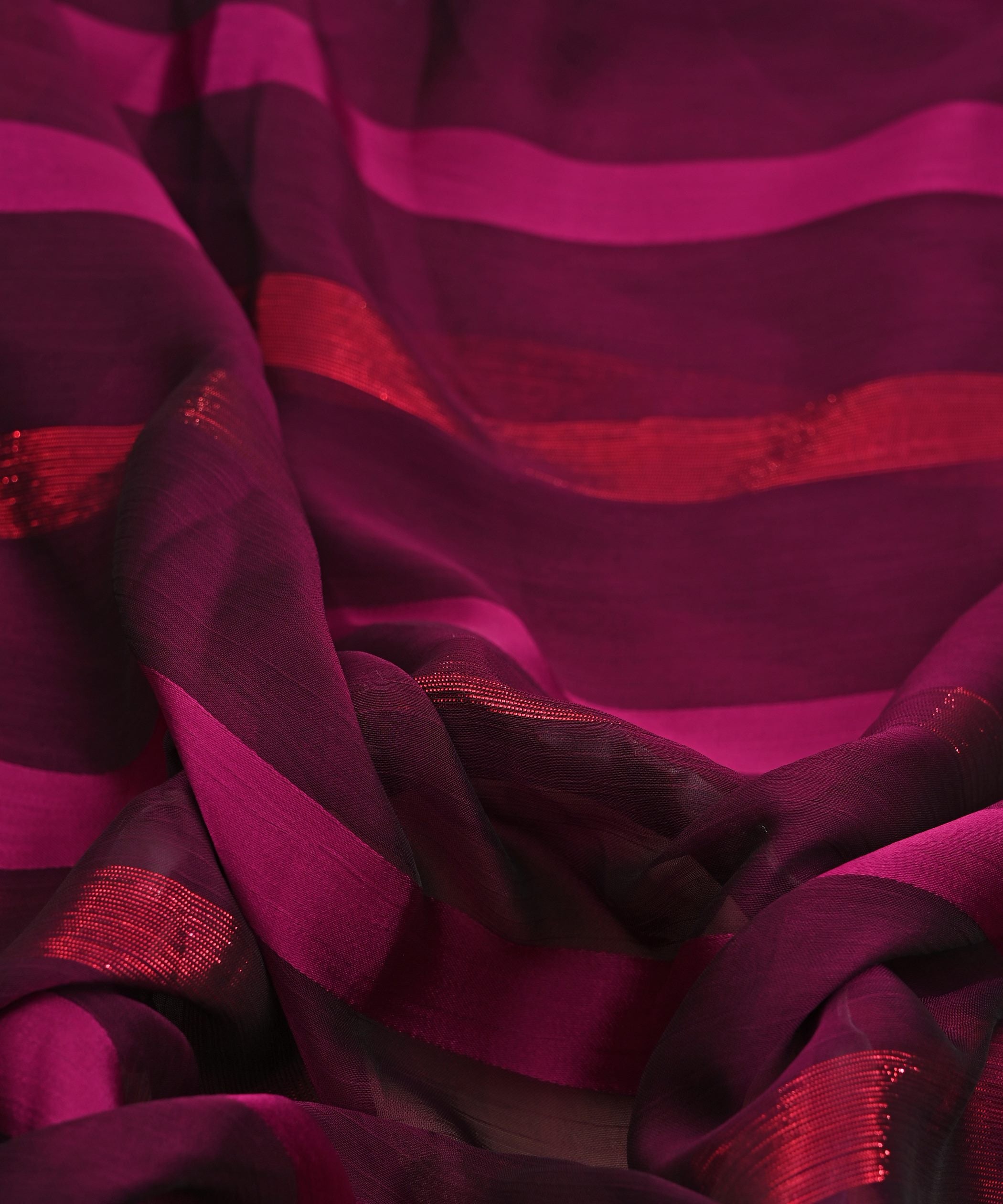 Magenta Chiffon Fabric with Zari and Satin Patta