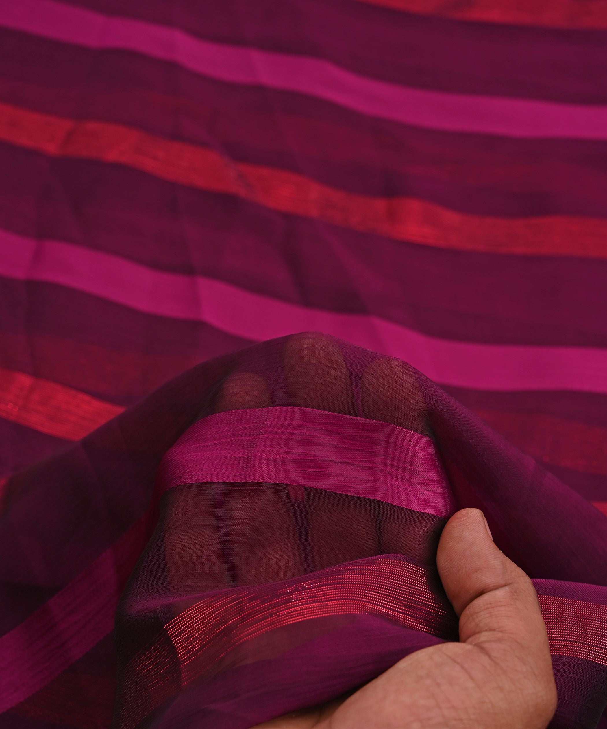 Magenta Chiffon Fabric with Zari and Satin Patta