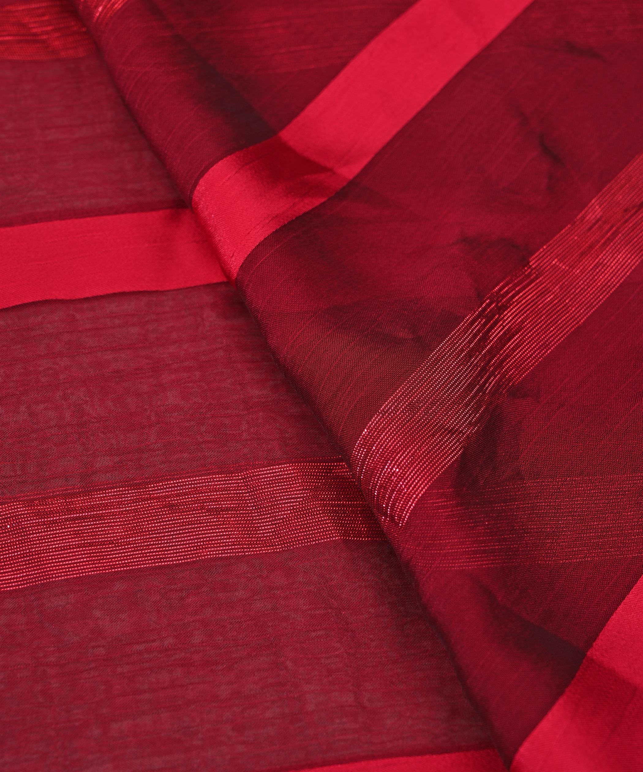 Maroon Chiffon Fabric with Zari and Satin Patta