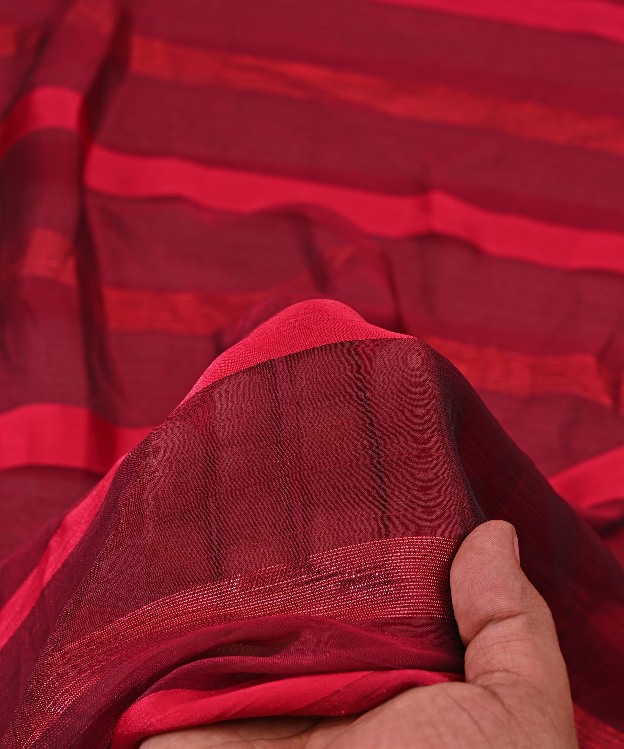 Maroon Chiffon Fabric with Zari and Satin Patta