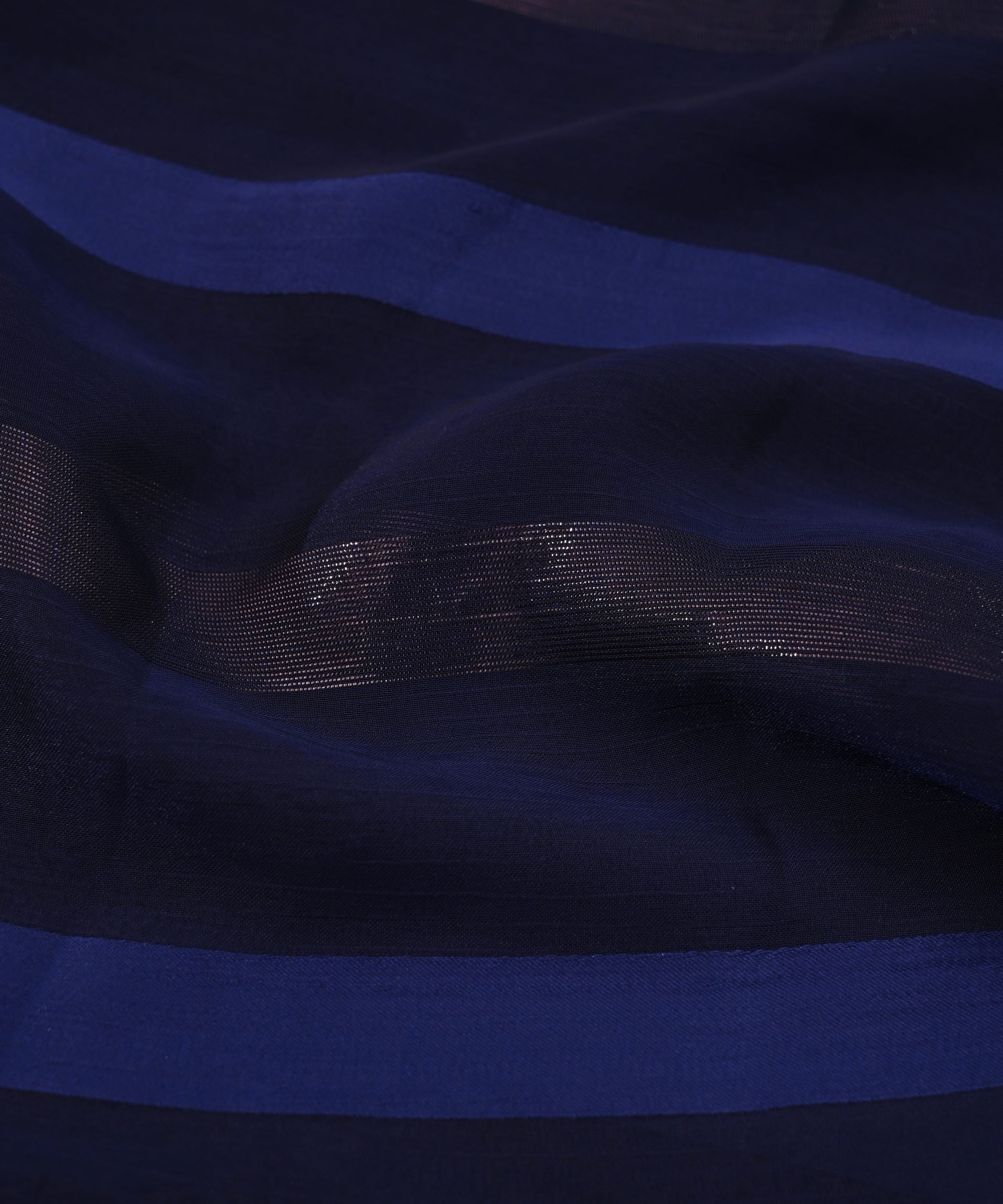 Navy Blue Chiffon Fabric with Zari and Satin Patta