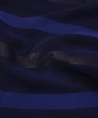 Navy Blue Chiffon Fabric with Zari and Satin Patta