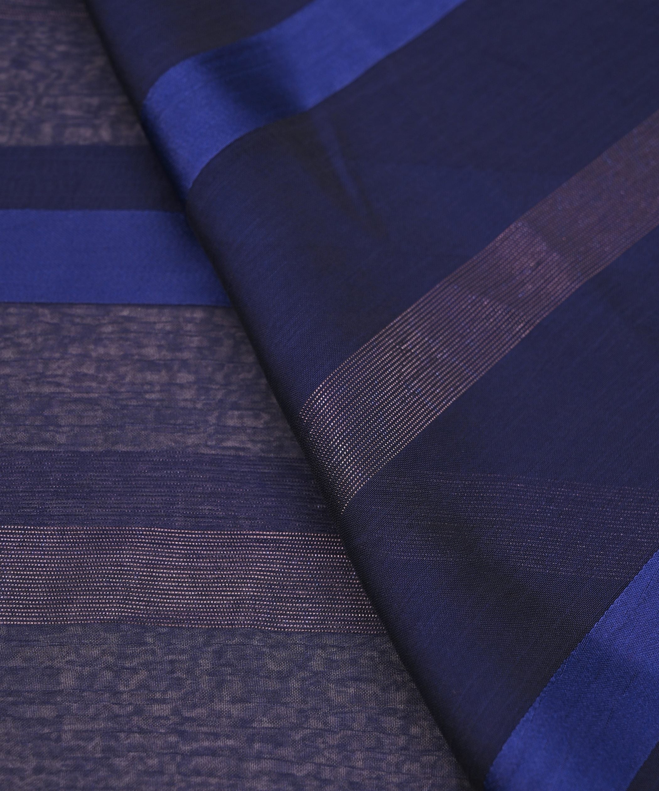 Navy Blue Chiffon Fabric with Zari and Satin Patta