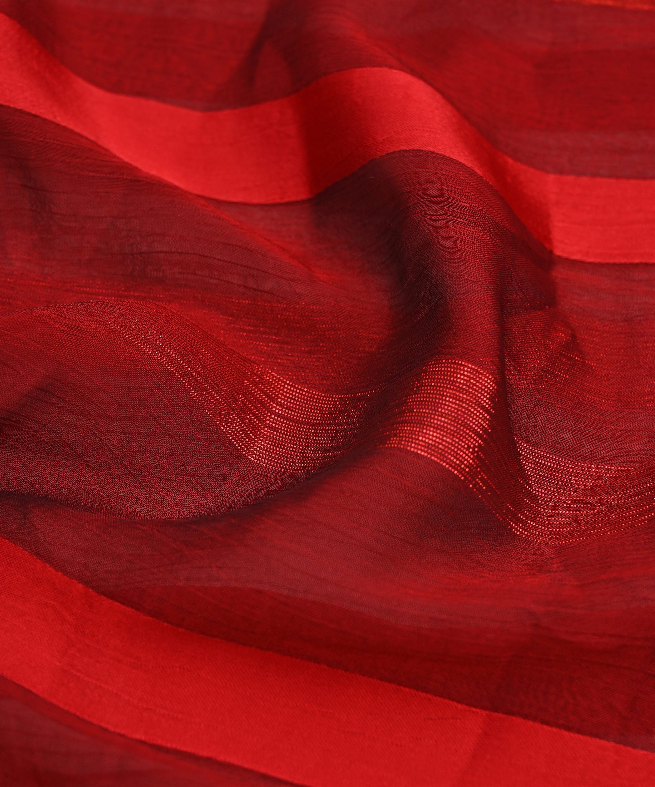 Red Chiffon Fabric with Zari and Satin Patta