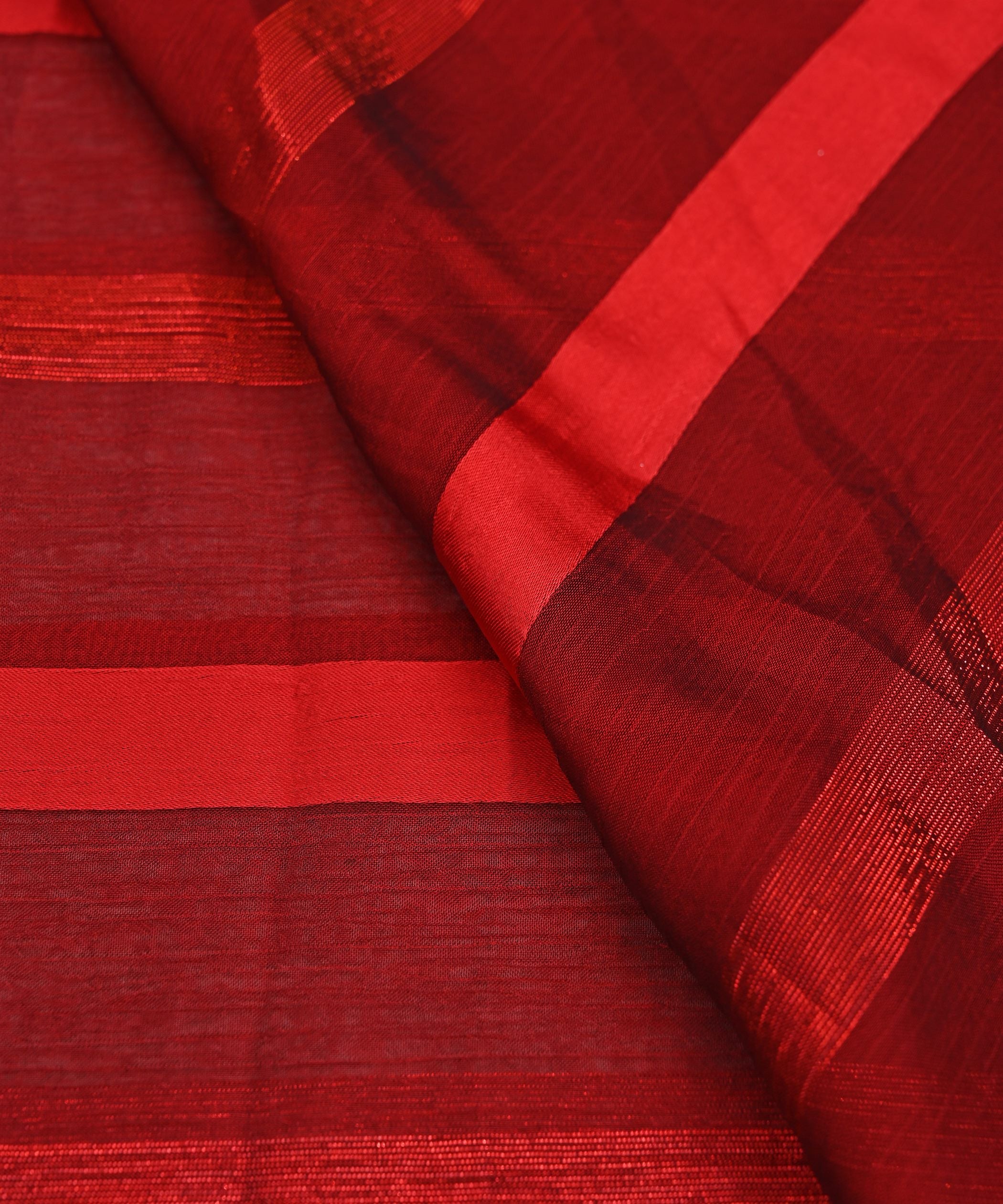 Red Chiffon Fabric with Zari and Satin Patta