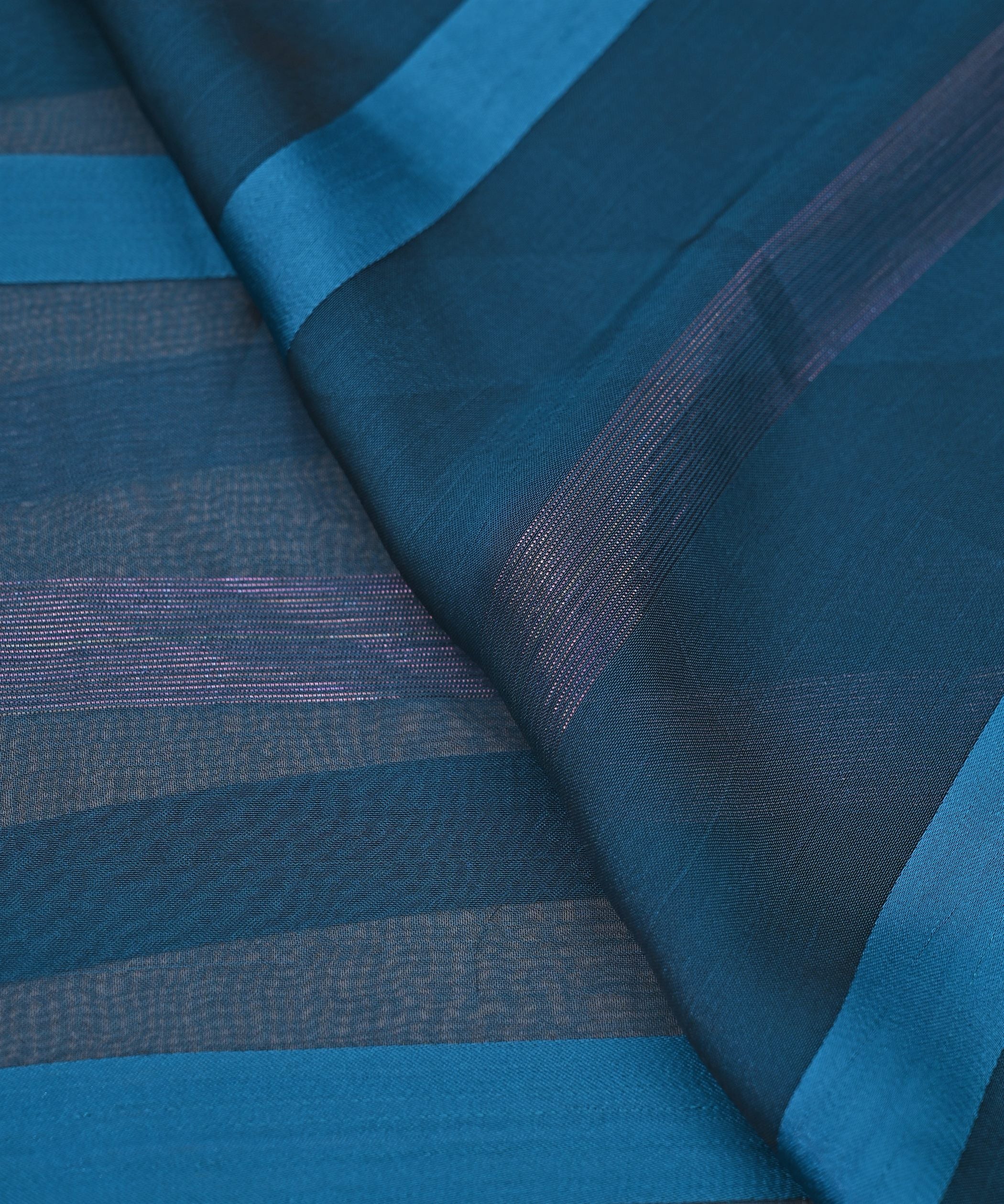 Sea Blue Chiffon Fabric with Zari and Satin Patta
