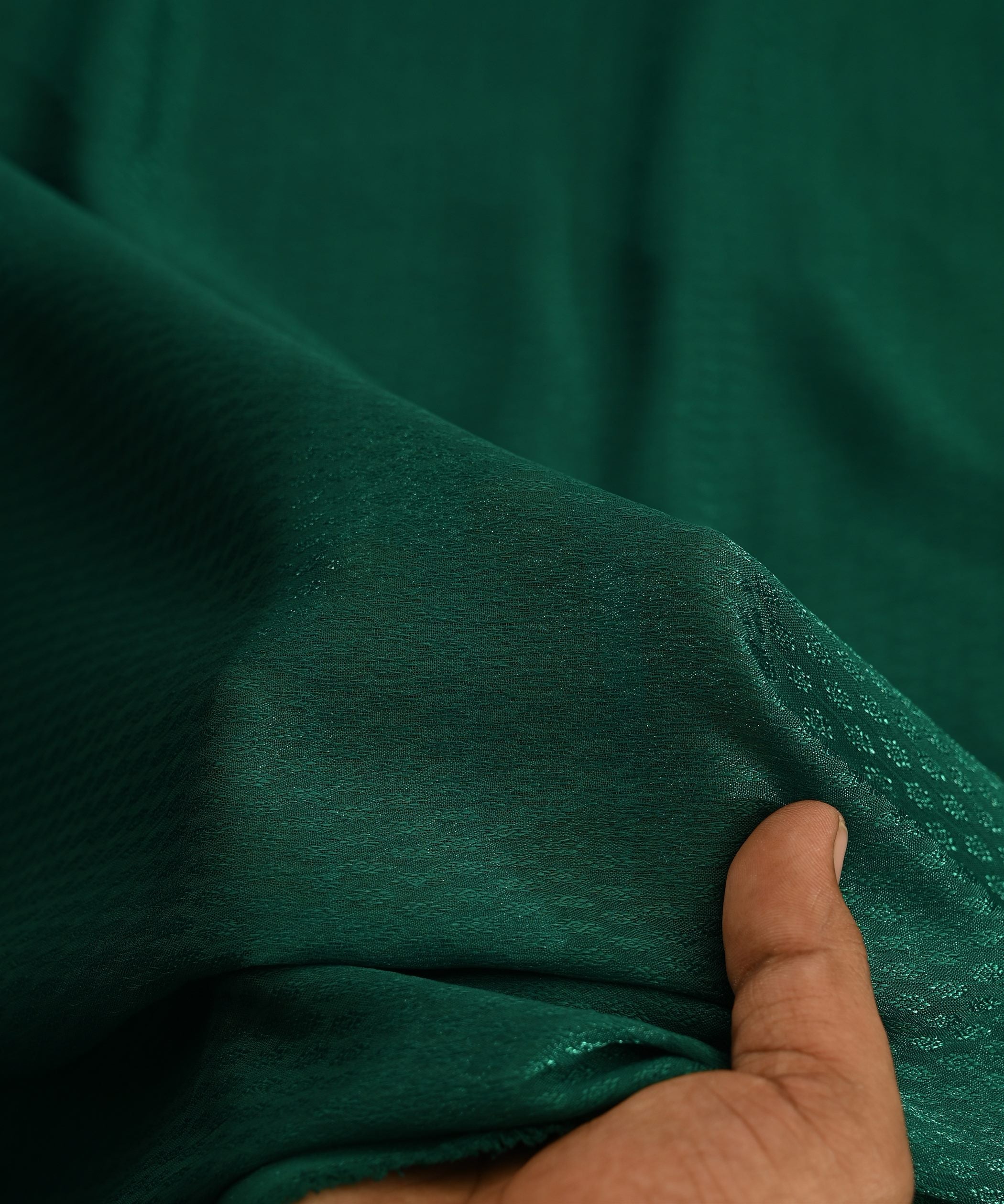 Dark Green Chinnon-Chiffon Fabric with Jacquard-3